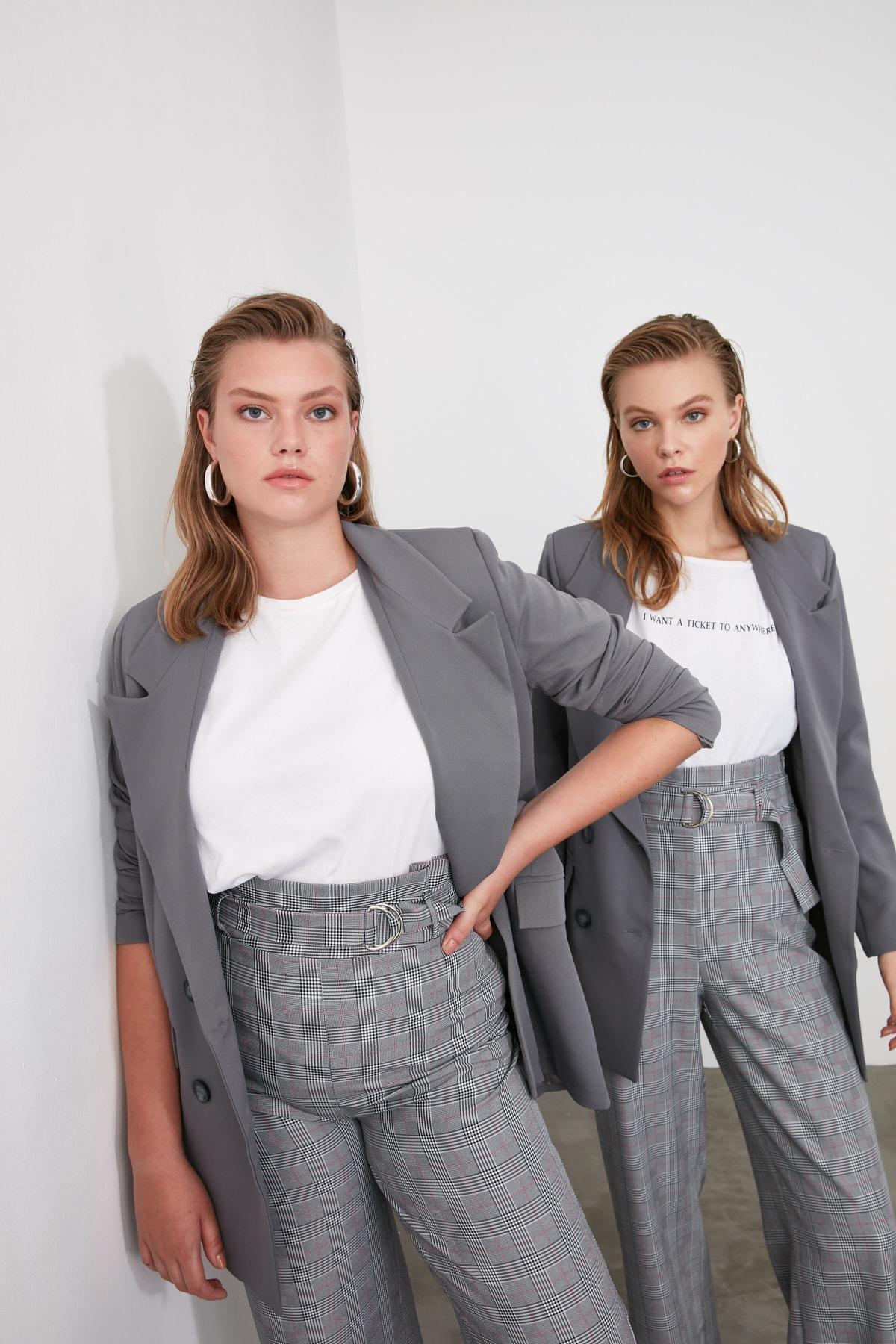Grey Oversized Cache-Coeur Blazer, , large image number 1