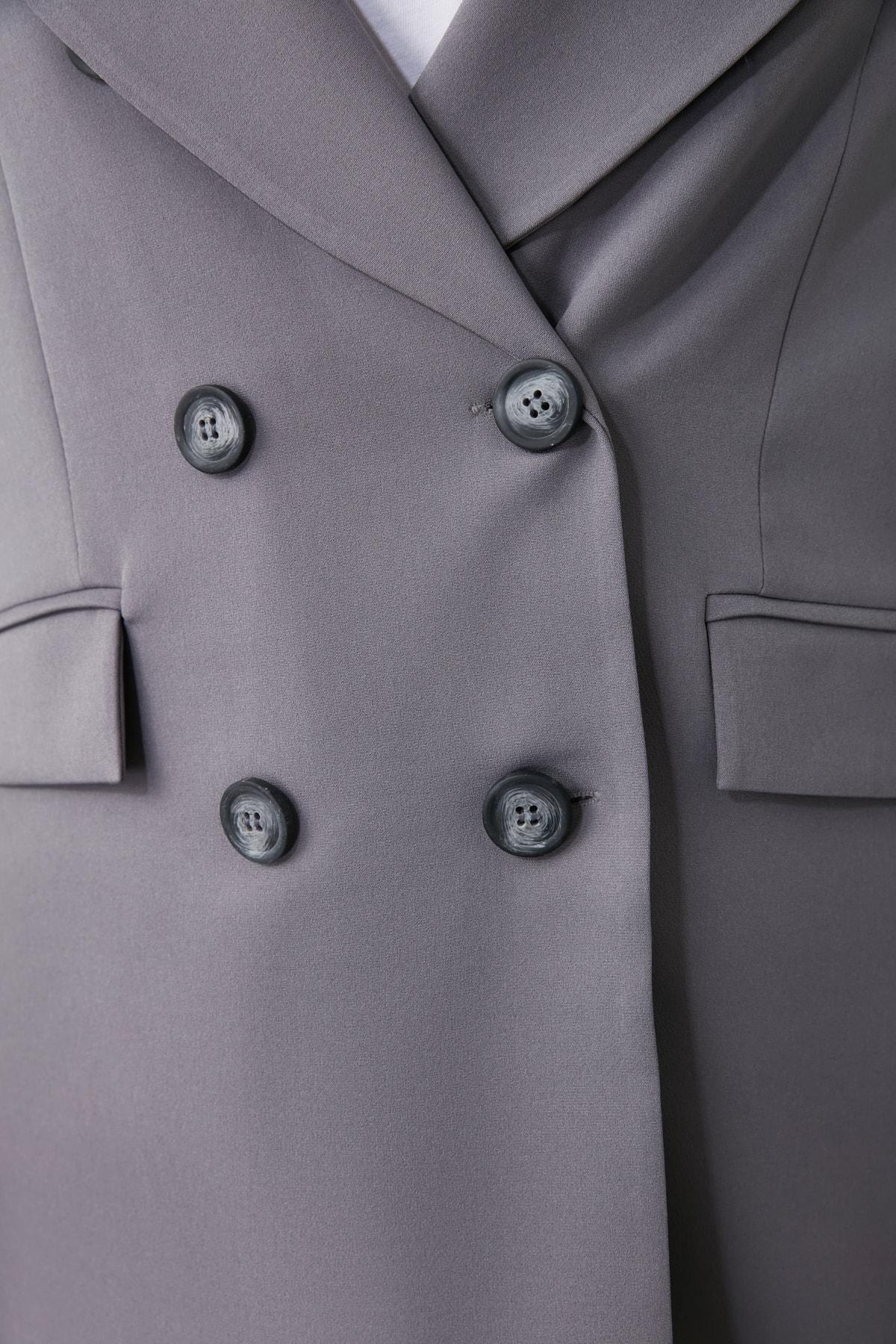 Grey Oversized Cache-Coeur Blazer, , large image number 4