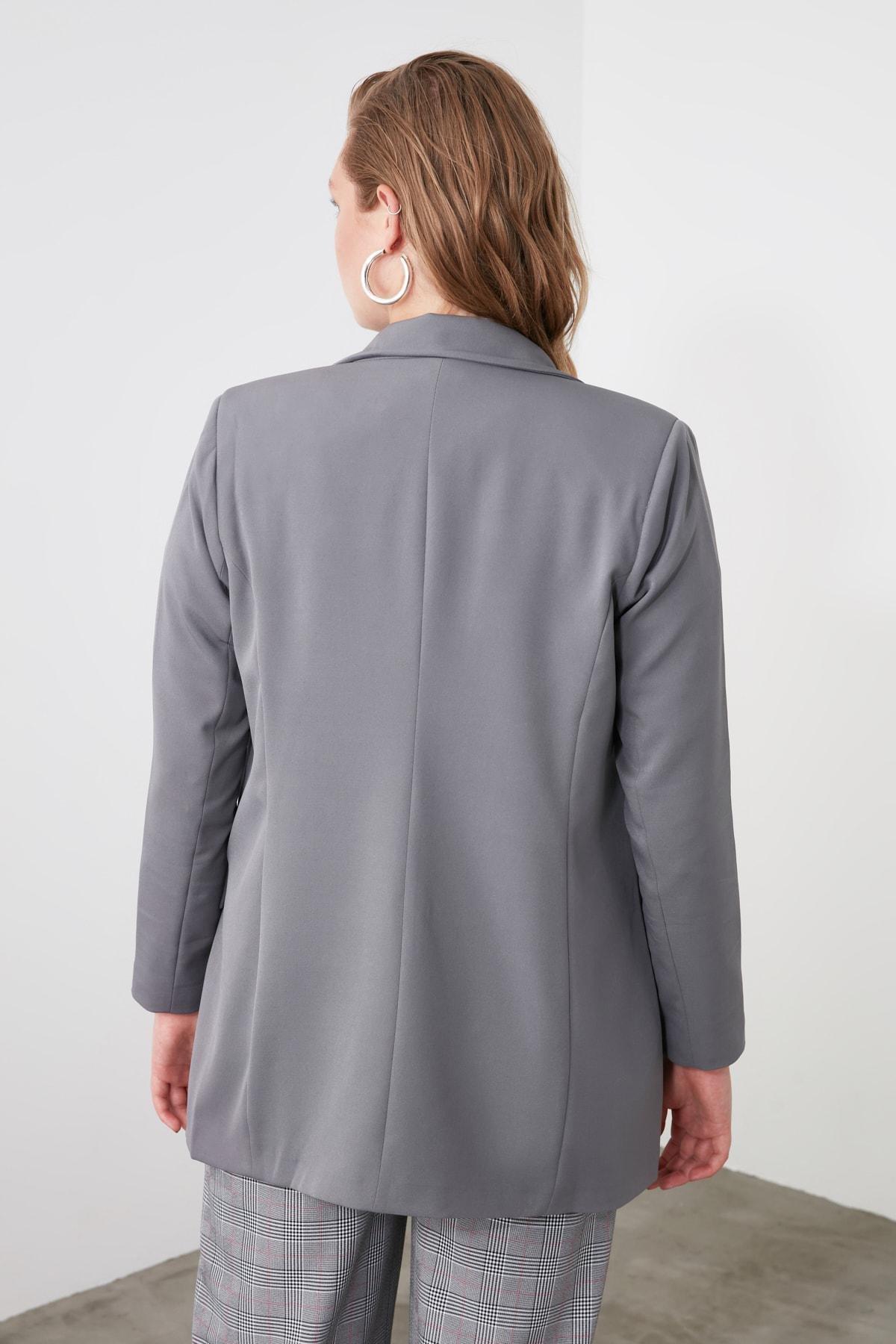Grey Oversized Cache-Coeur Blazer, , large image number 5