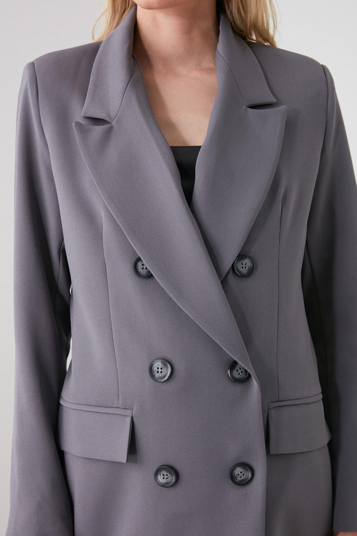 Grey Oversized Cache-Coeur Blazer, , large image number 7