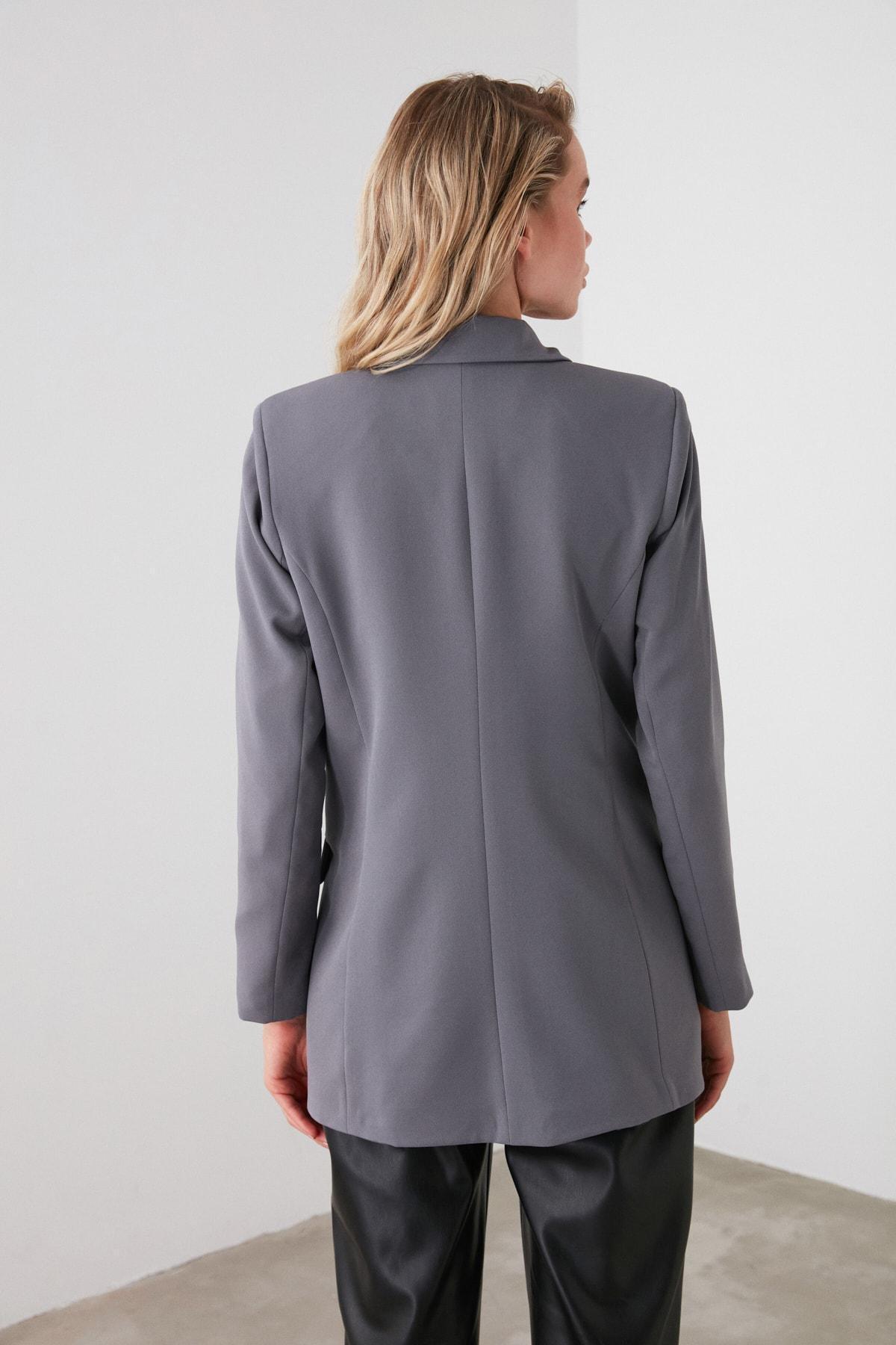 Grey Oversized Cache-Coeur Blazer, , large image number 8