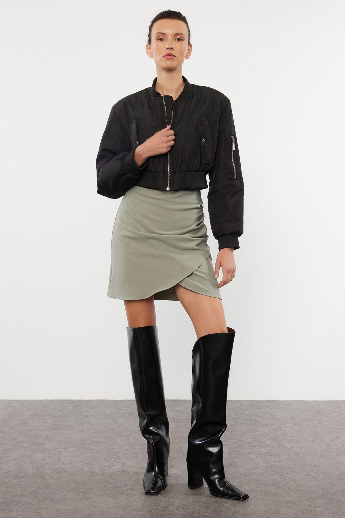 Khaki Ruffle Detailed Double Breasted Mini Woven Skirt TWOAW20ET0094, Khaki, large image number 0