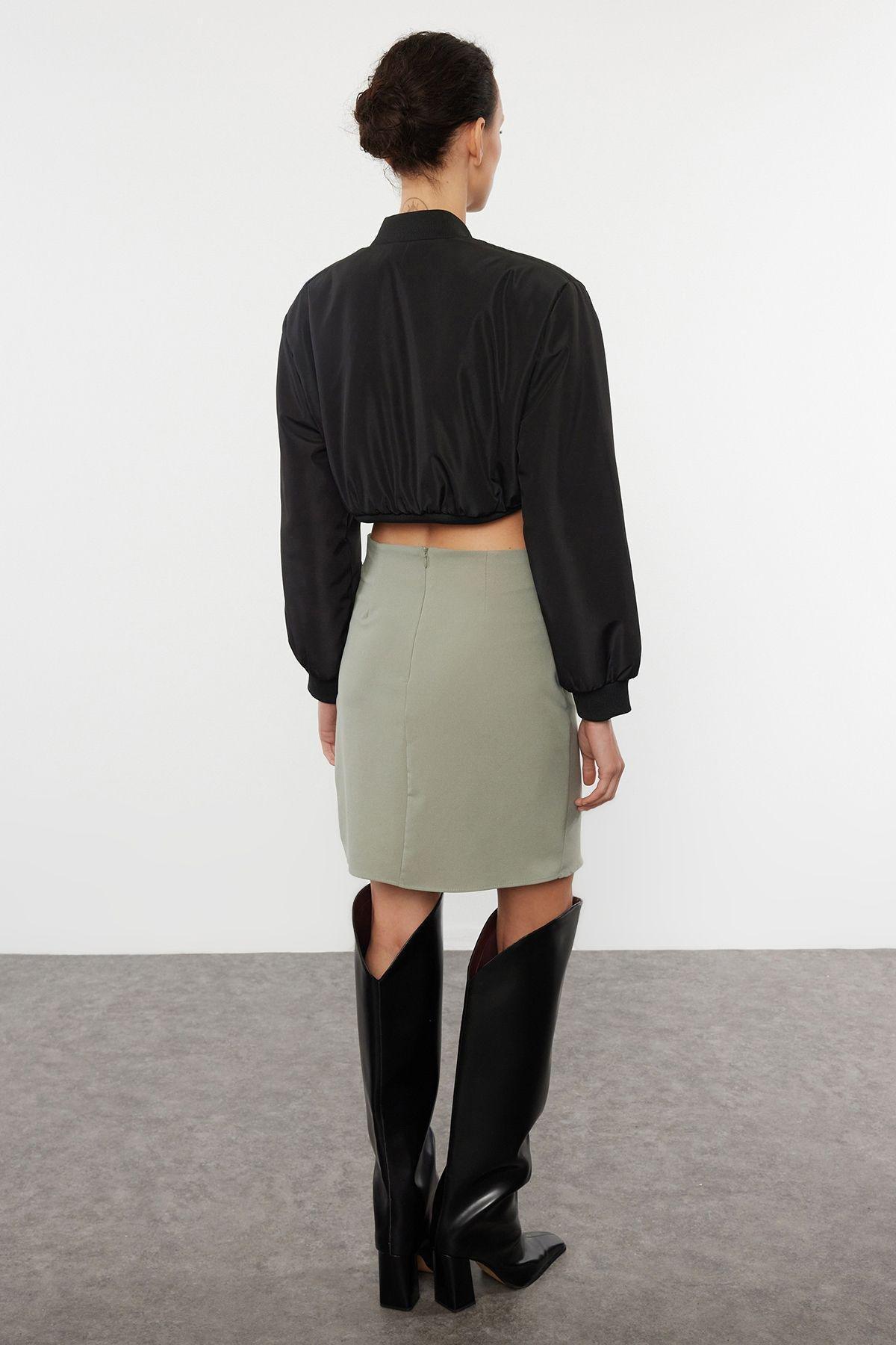 Khaki Ruffle Detailed Double Breasted Mini Woven Skirt TWOAW20ET0094, Khaki, large image number 4