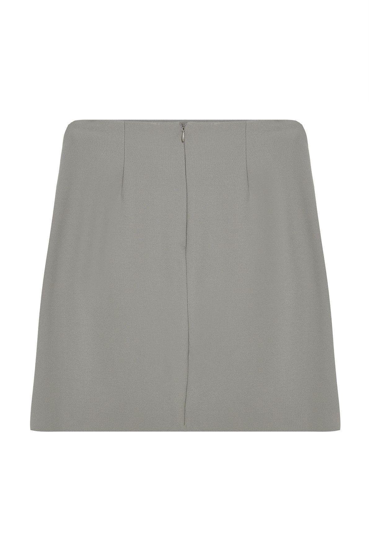 Khaki Ruffle Detailed Double Breasted Mini Woven Skirt TWOAW20ET0094, Khaki, large image number 5
