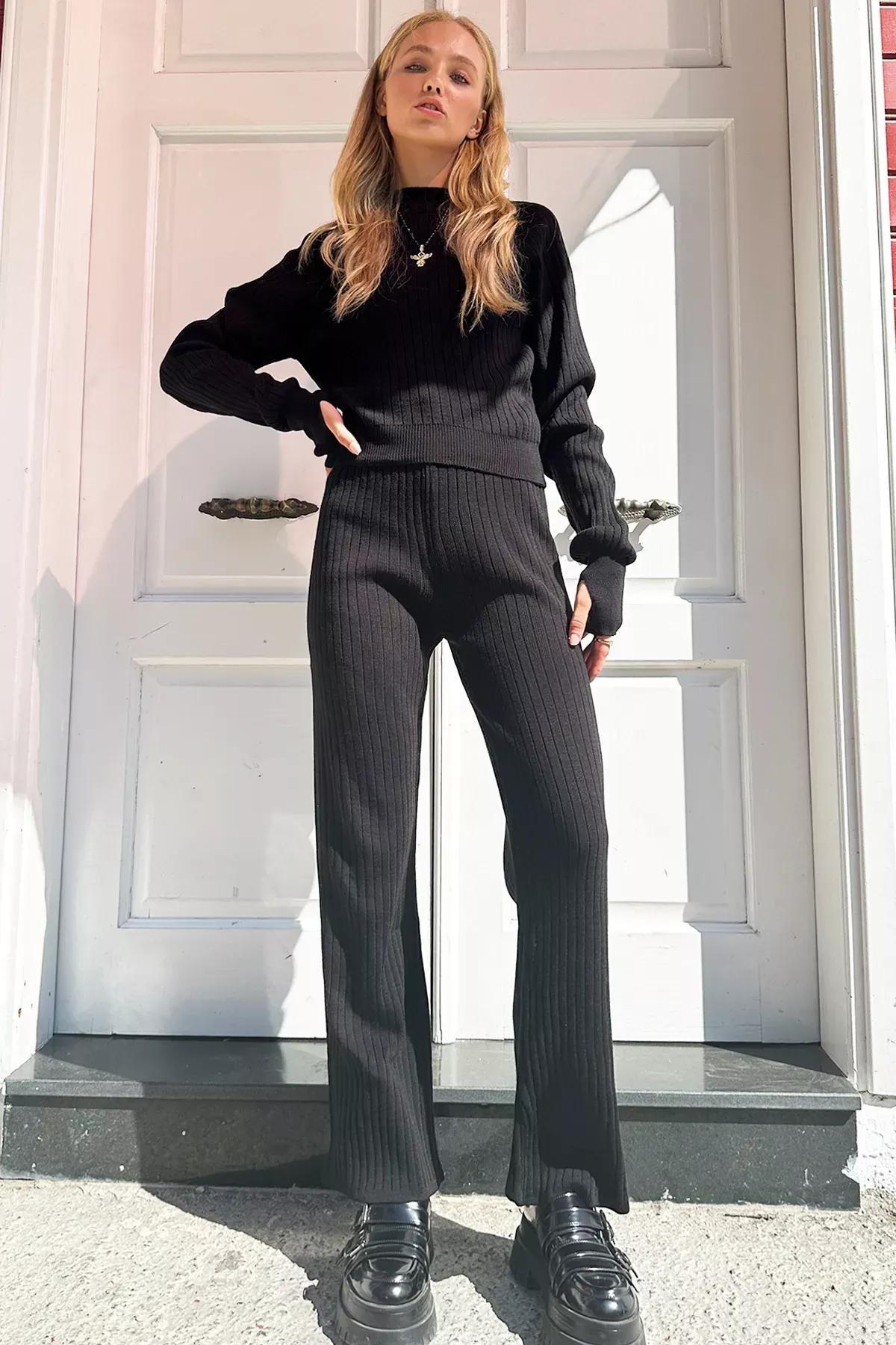Blue Boat Neck Blouse Trouser Set, BLACK, large image number 4