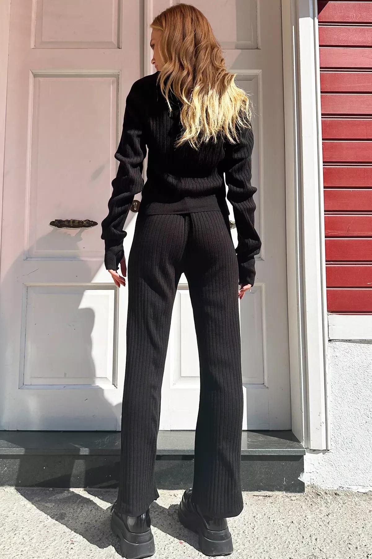 Blue Boat Neck Blouse Trouser Set, BLACK, large image number 5