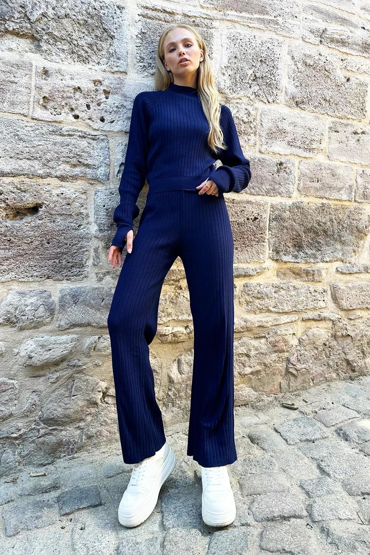 Navy knitwear bottom top, Navy blue, large image number 0