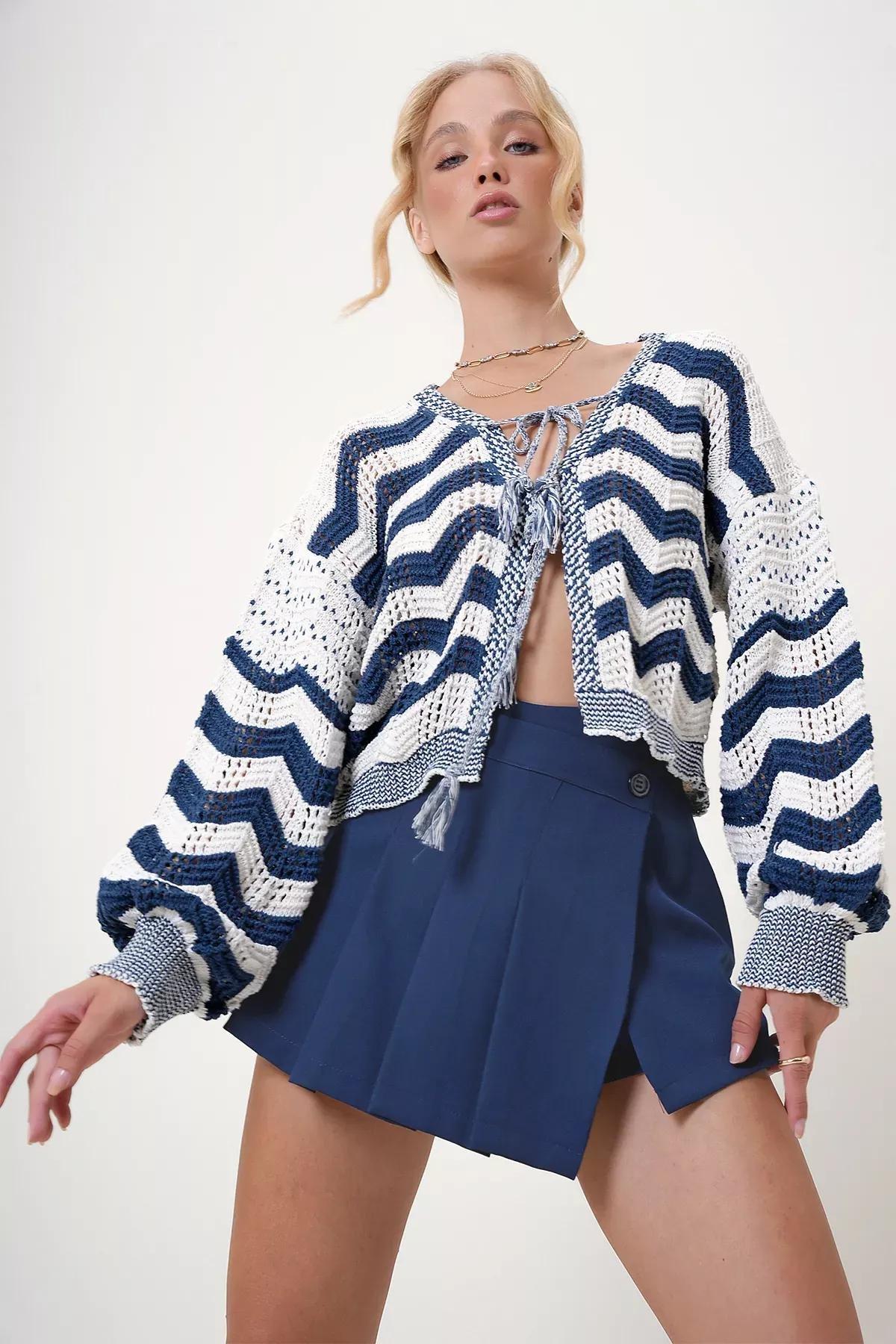 Blue Bow Tie Cardigan, Navy blue, large image number 1