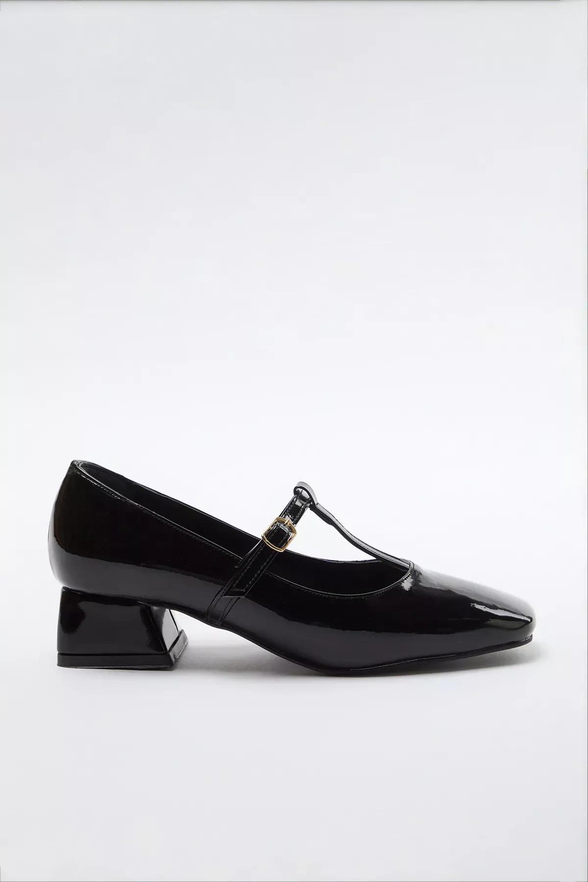 Black Patent Leather T-Strap Mary Jane Block Heel Shoes, , large image number 4