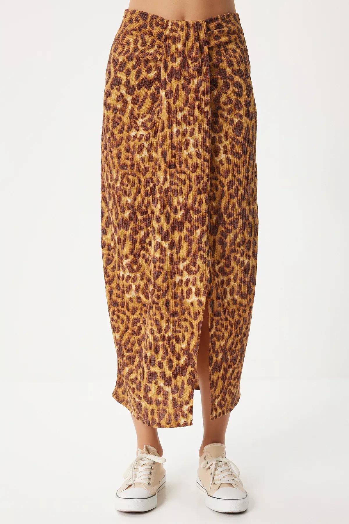 Orange Leopard Slit Skirt, , large image number 2