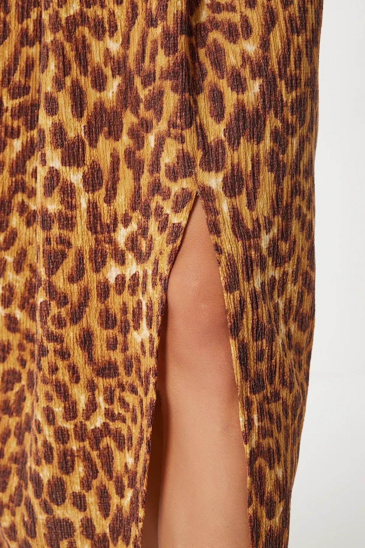 Orange Leopard Slit Skirt, , large image number 3