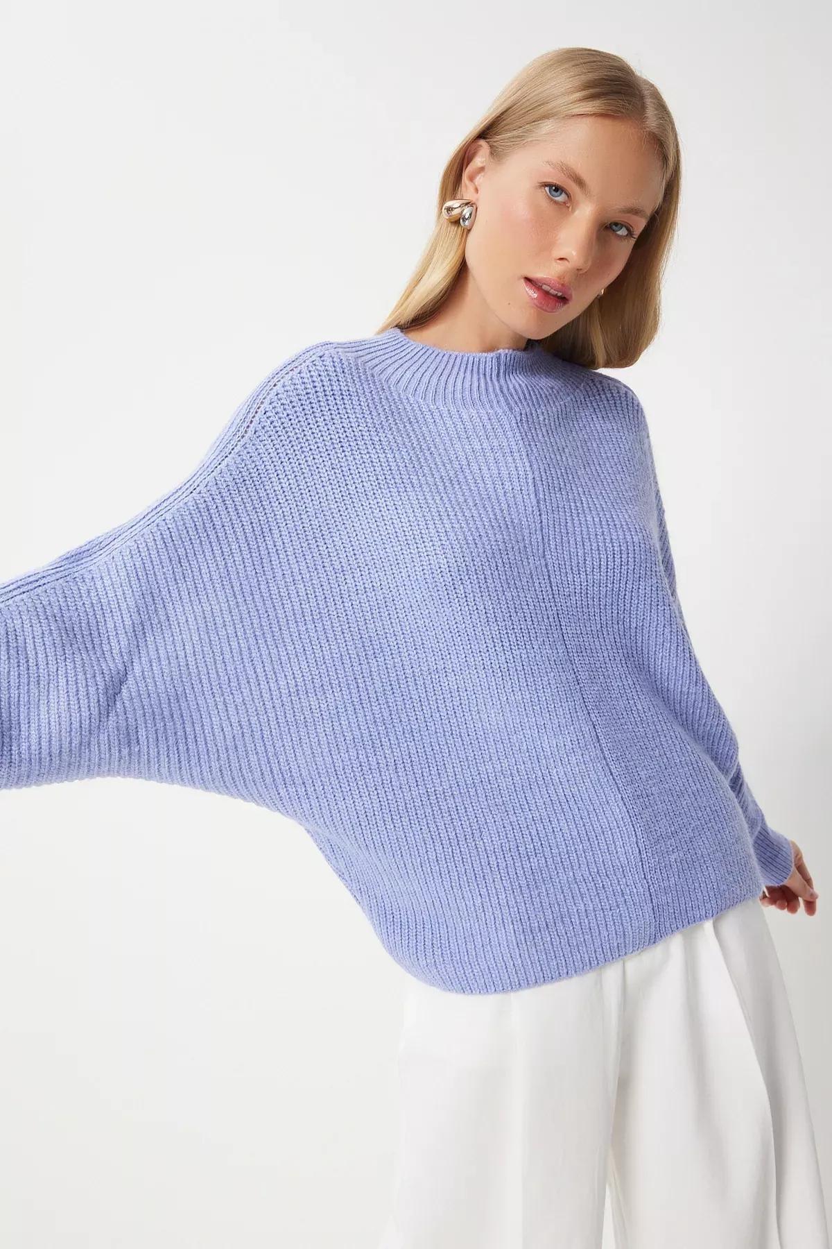 Purple Bat Sleeve Knitted Blouse, Lilac, large image number 2