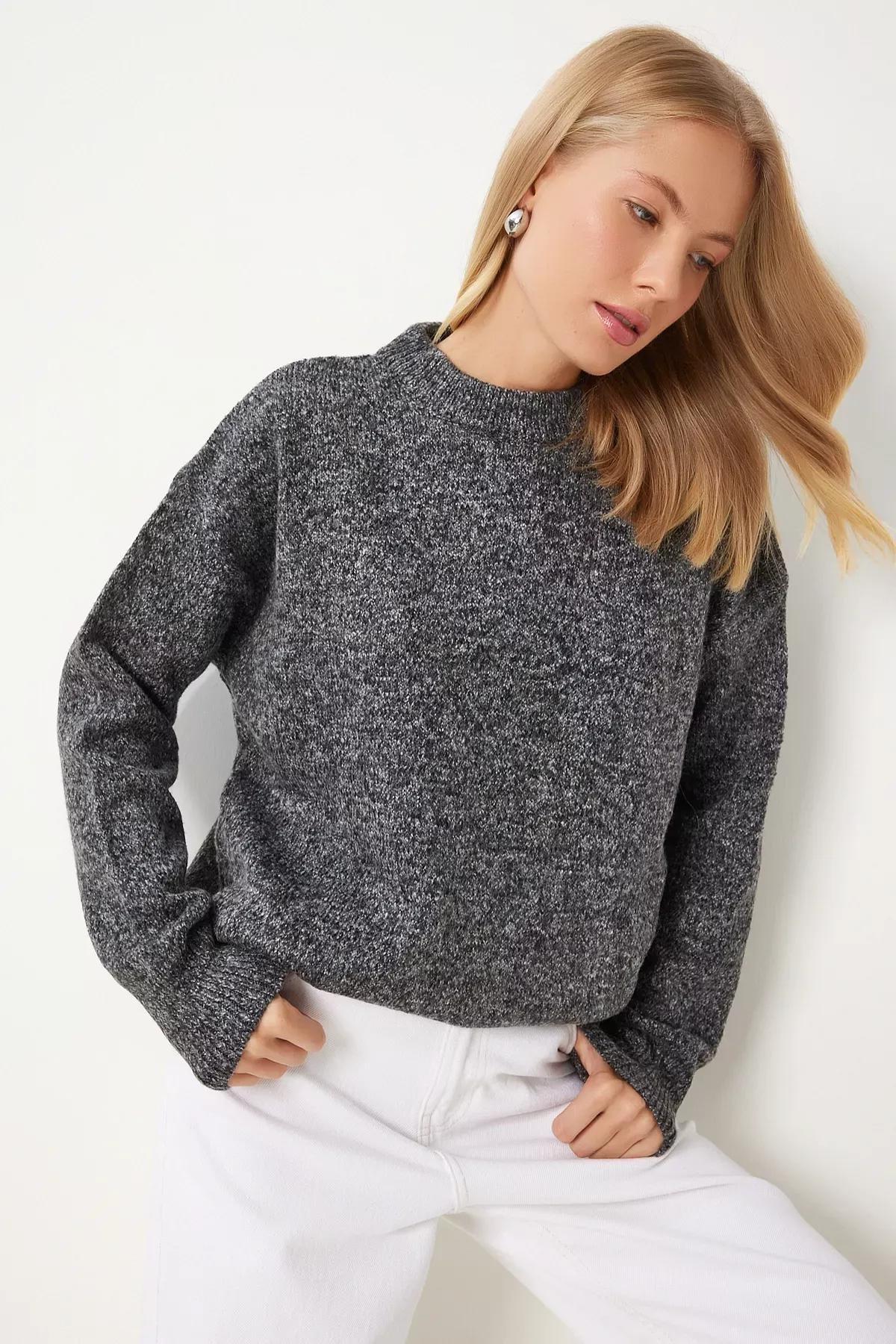 Grey Casual Knit Sweater,, GRAY MELANGE, large image number 0