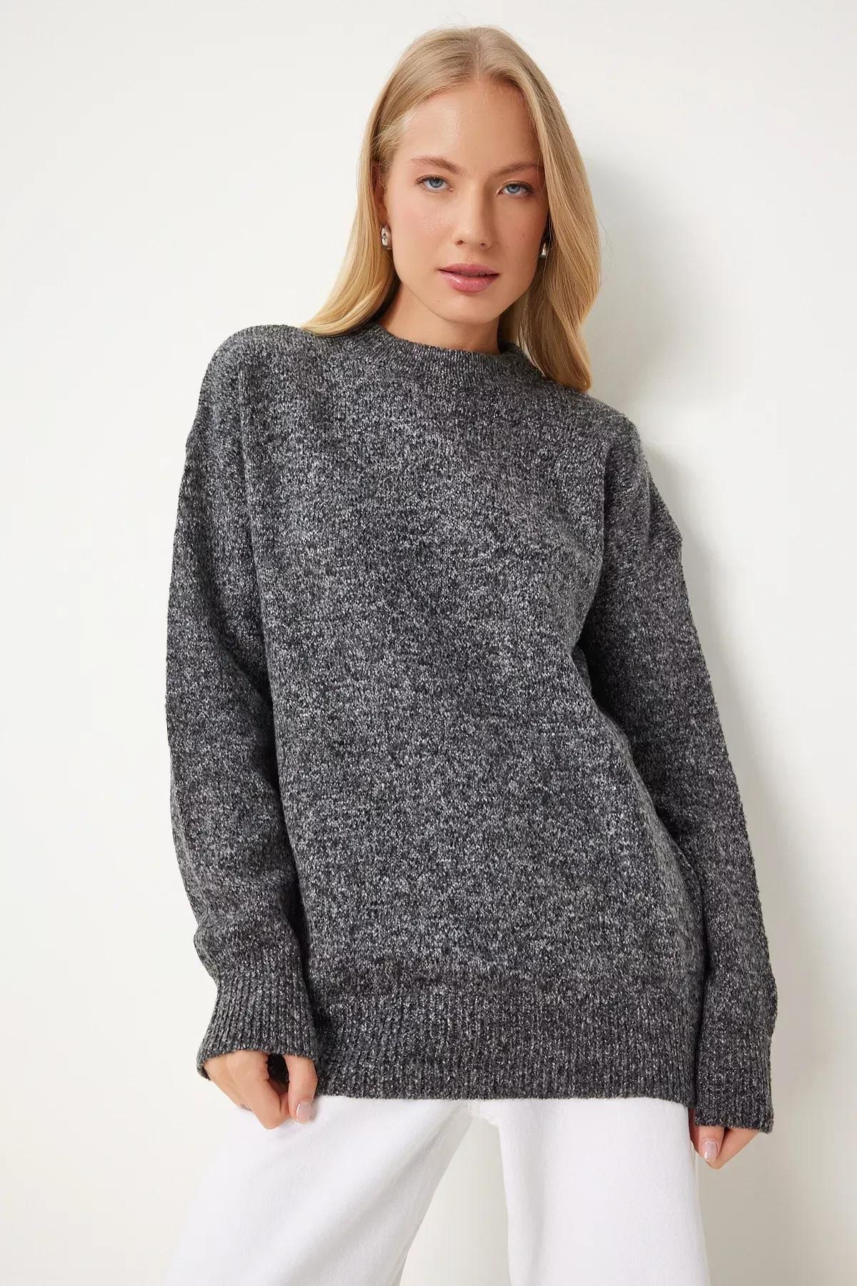 Grey Casual Knit Sweater,, GRAY MELANGE, large image number 1