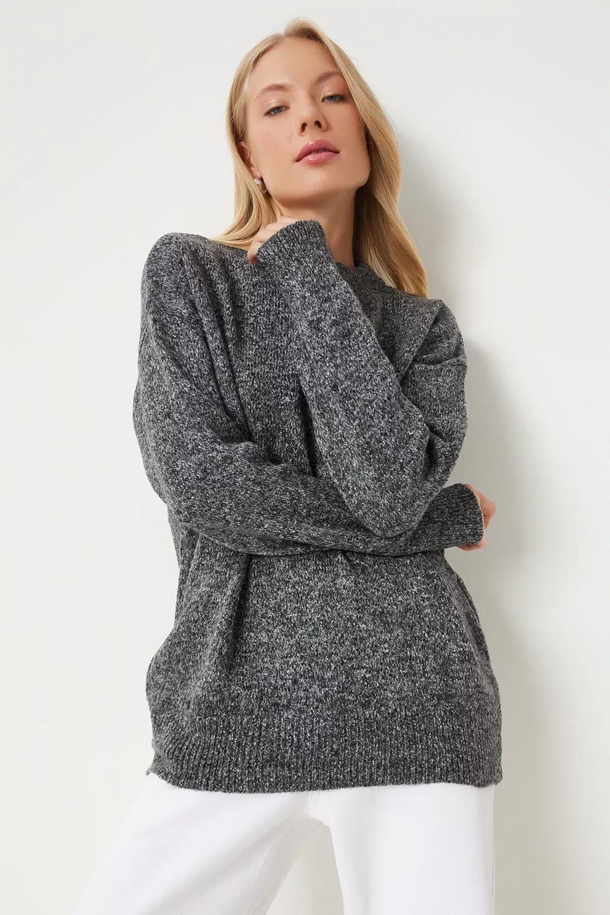 Grey Casual Knit Sweater,, GRAY MELANGE, large image number 2