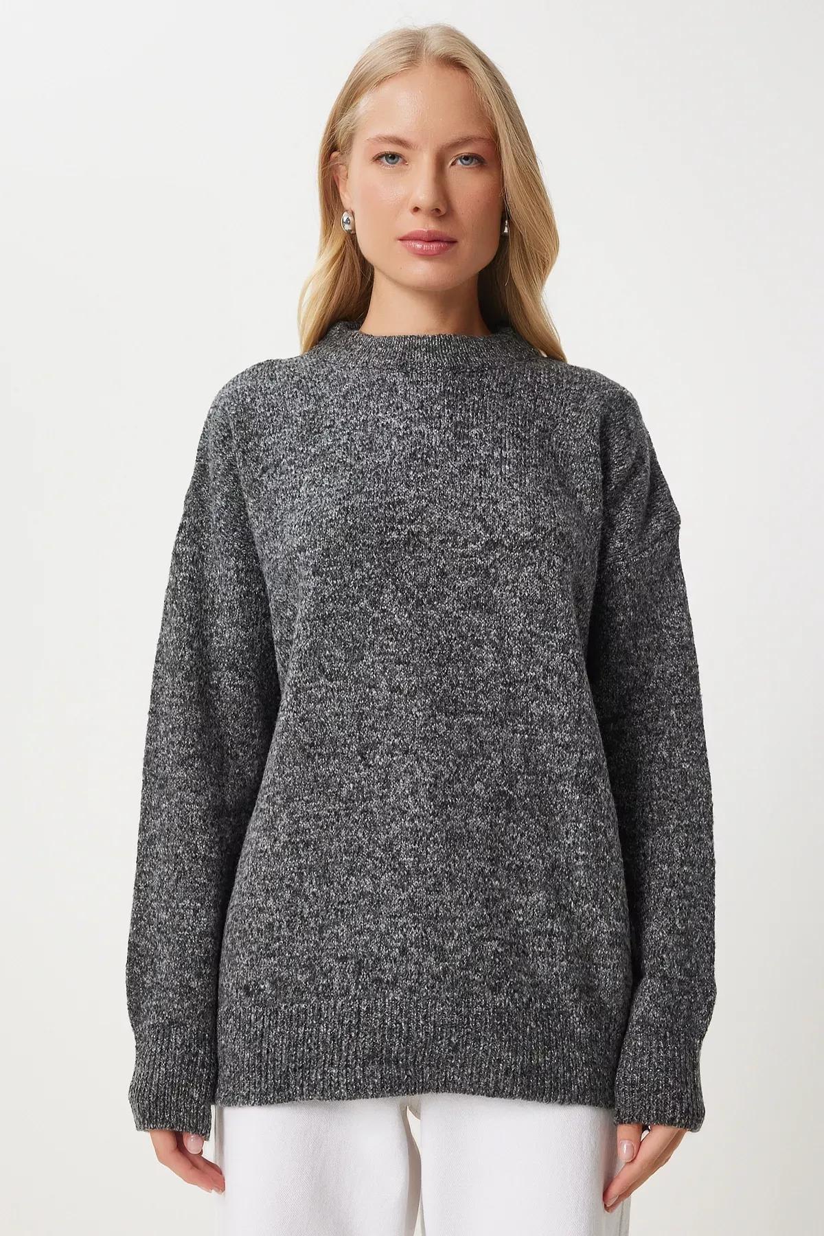 Grey Casual Knit Sweater,, GRAY MELANGE, large image number 4