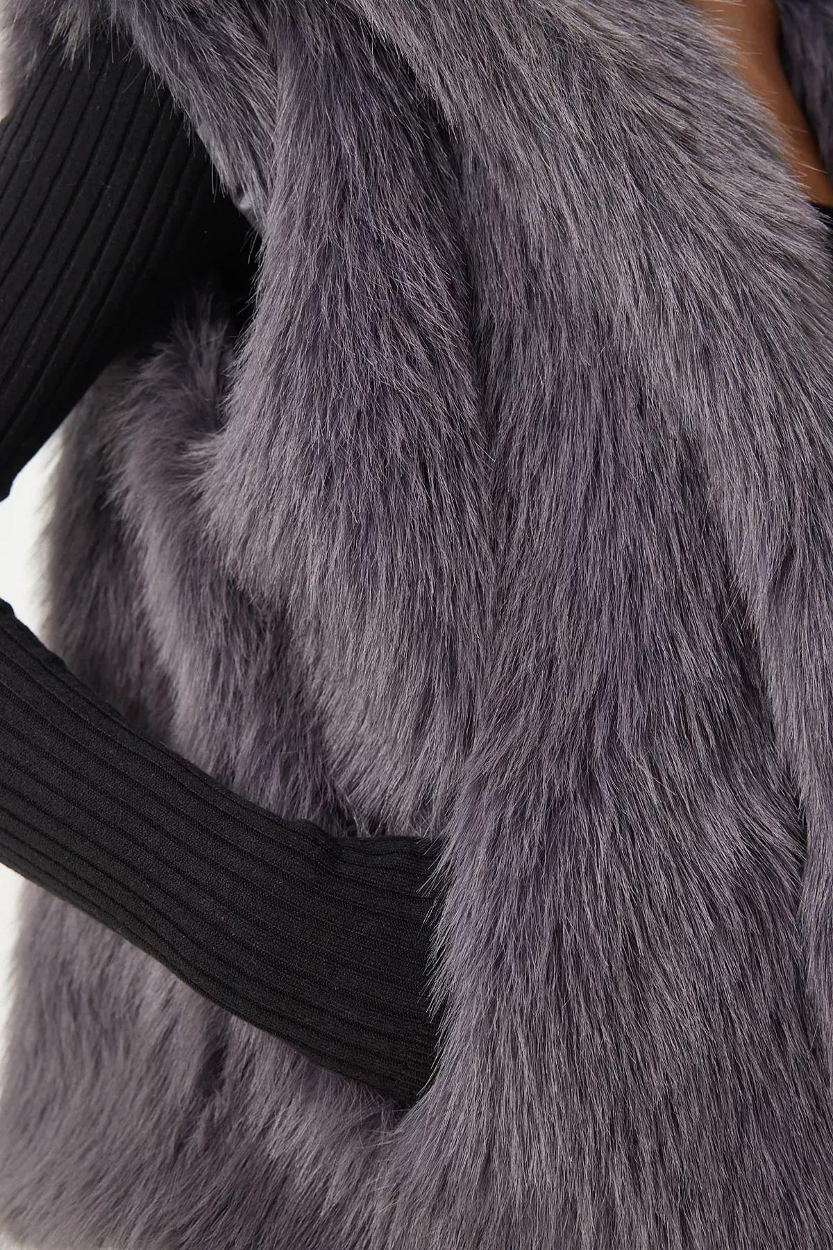 Grey Faux Fur Vest, Anthracite, large image number 6