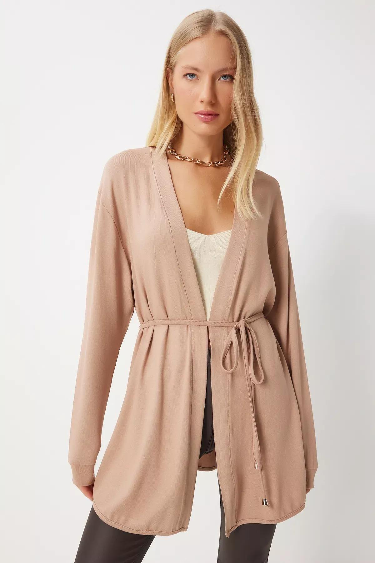 Beige Knitted Sweater Cardigan, , large image number 0