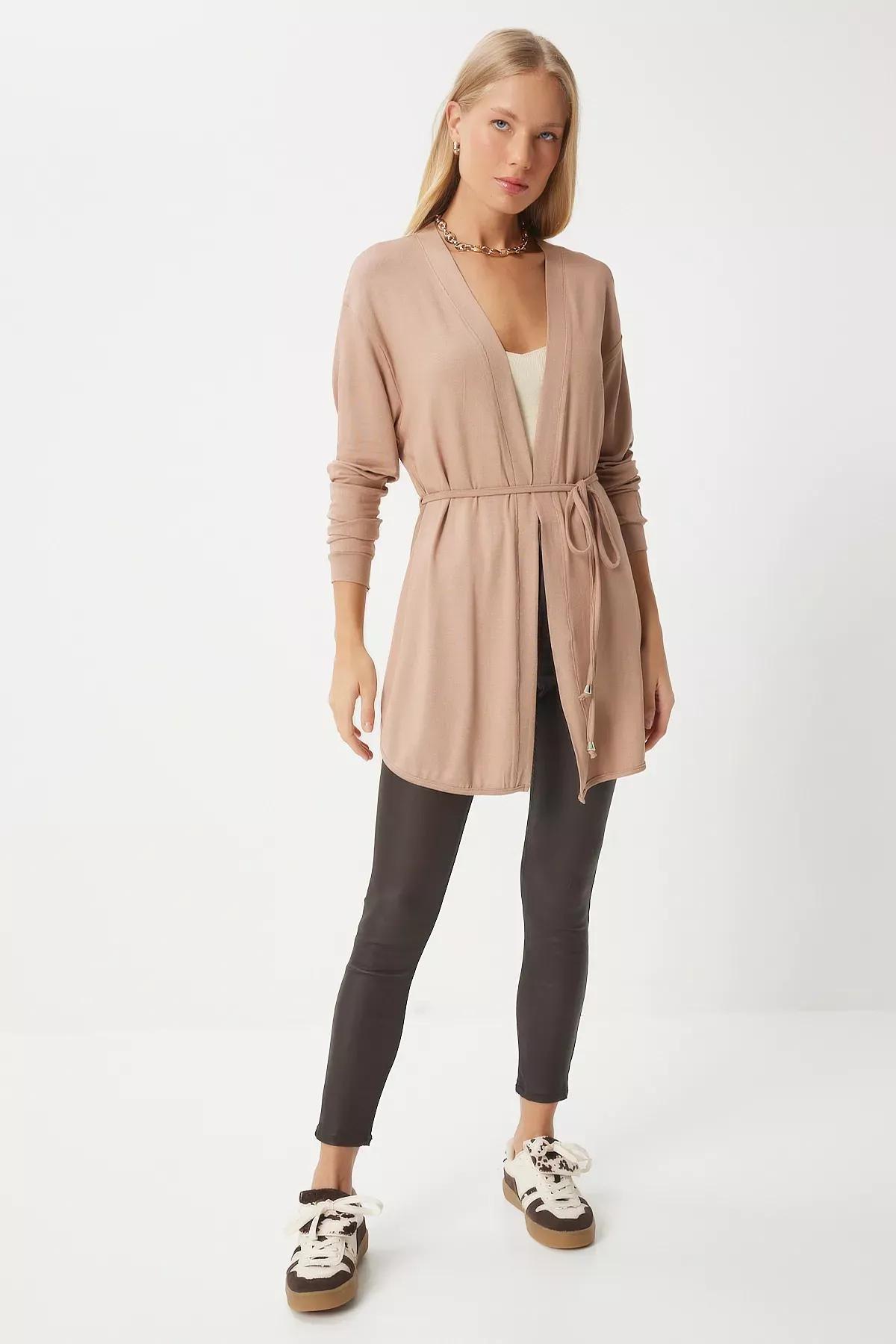 Beige Knitted Sweater Cardigan, , large image number 1