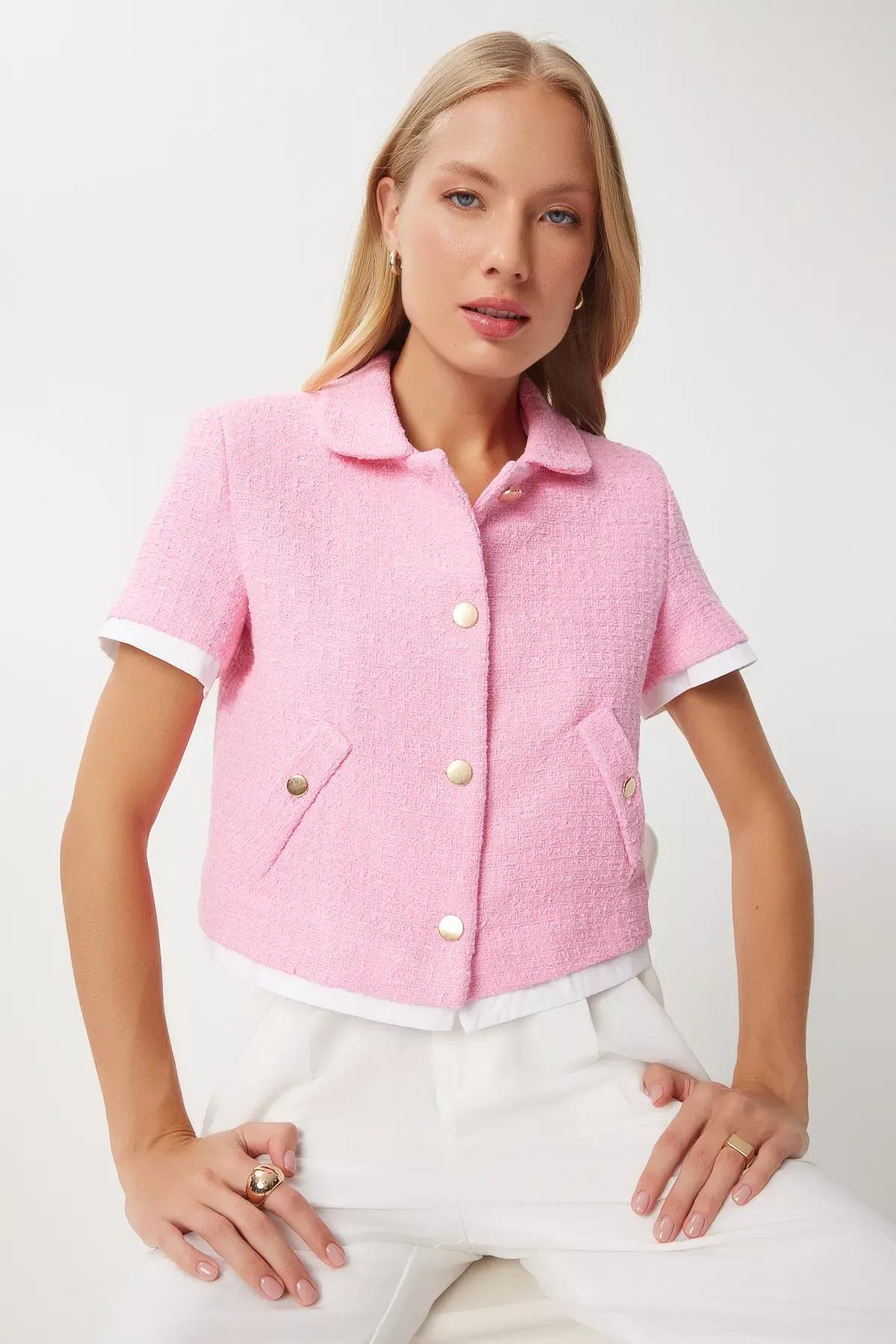 Pink Tweed Crop Jacket, Pink, large image number 2