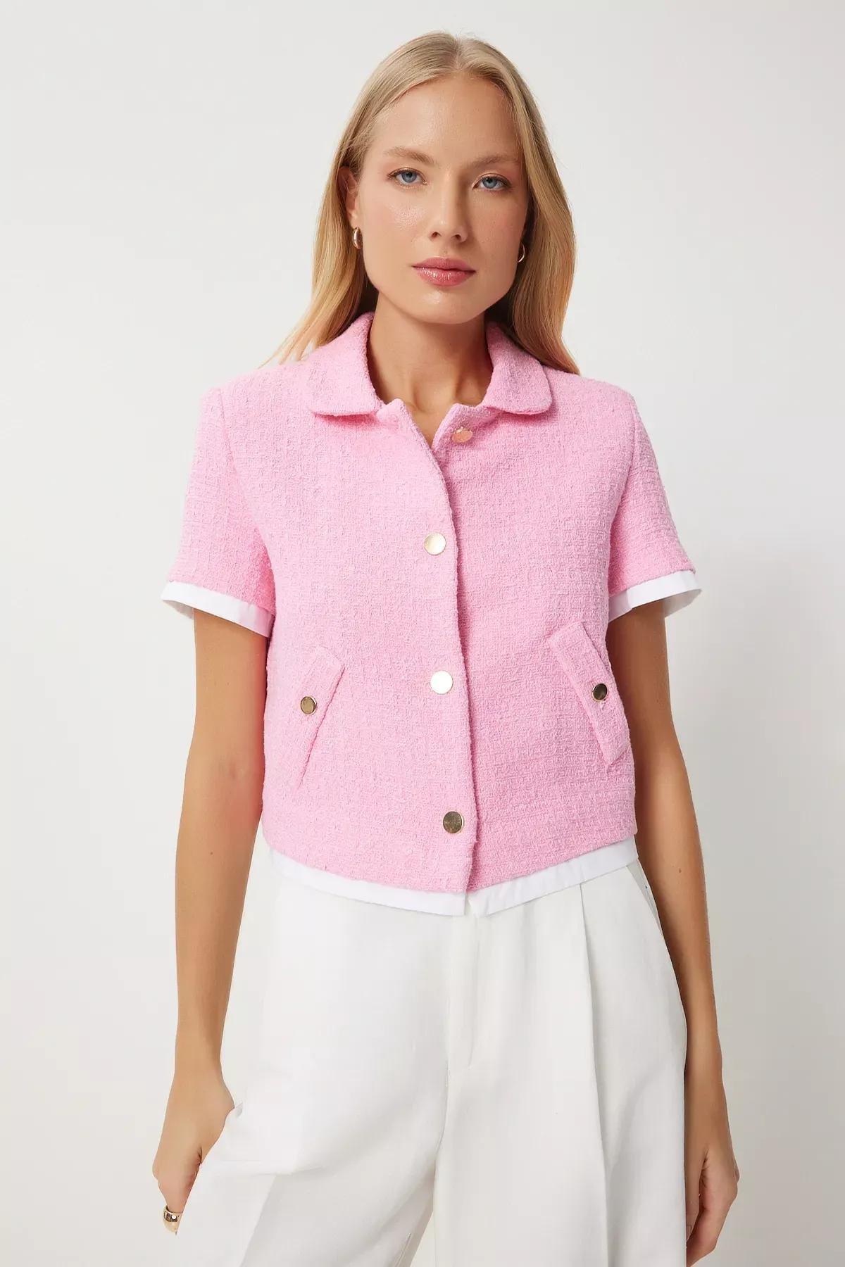 Pink Tweed Crop Jacket, Pink, large image number 4
