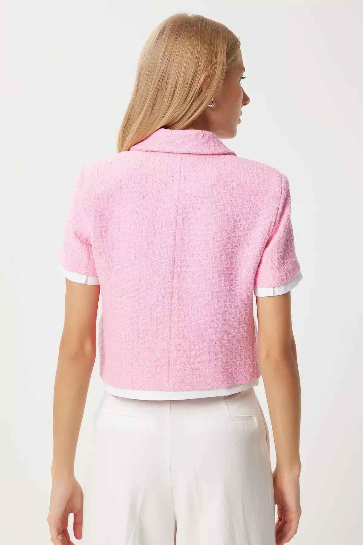 Pink Tweed Crop Jacket, Pink, large image number 5