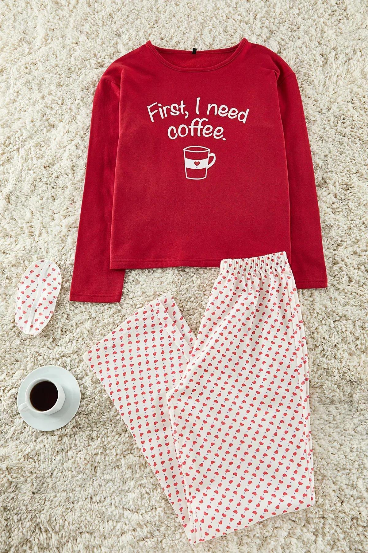 Red Heart Slogan Pajama Set, Red, medium