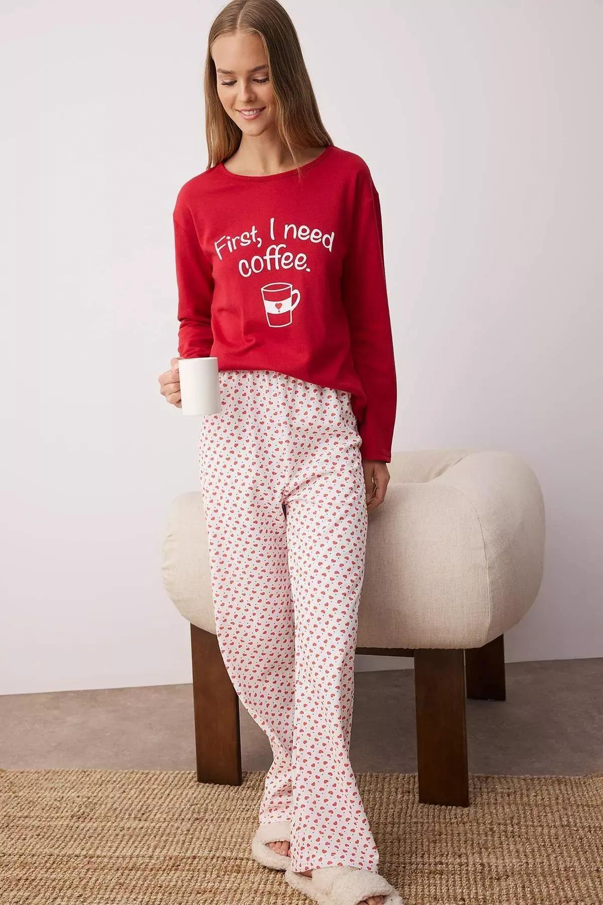 Red Heart Slogan Pajama Set, Red, medium