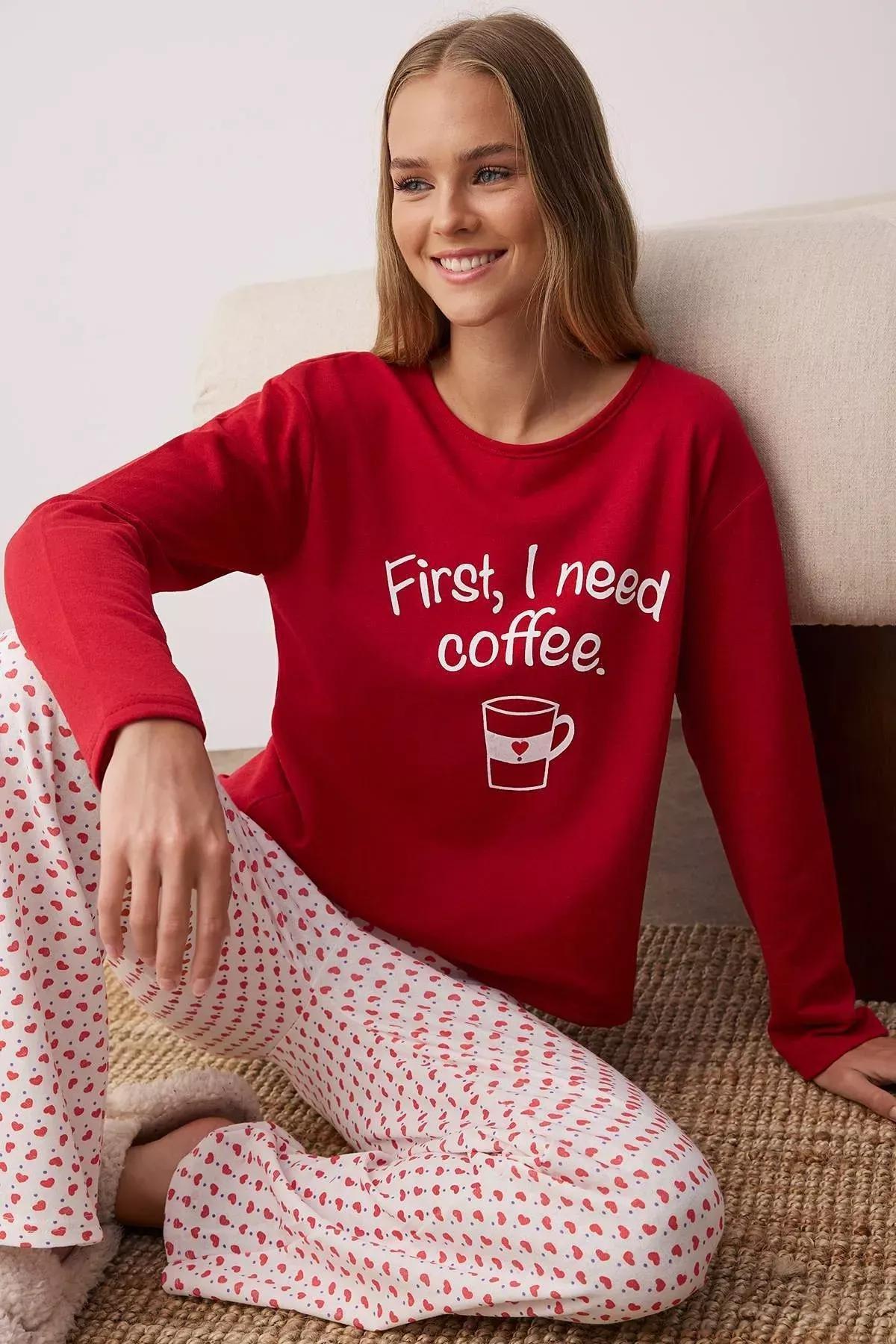 Red Heart Slogan Pajama Set, Red, large image number 2