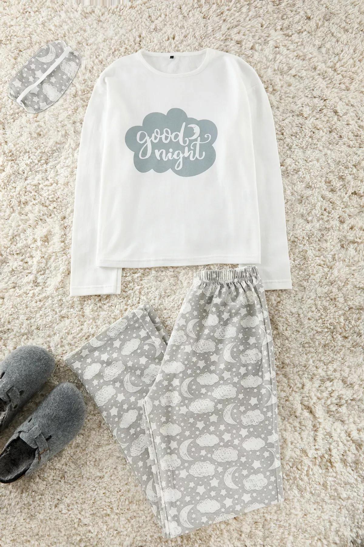 White Galaxy Slogan Pajama Set, White, medium
