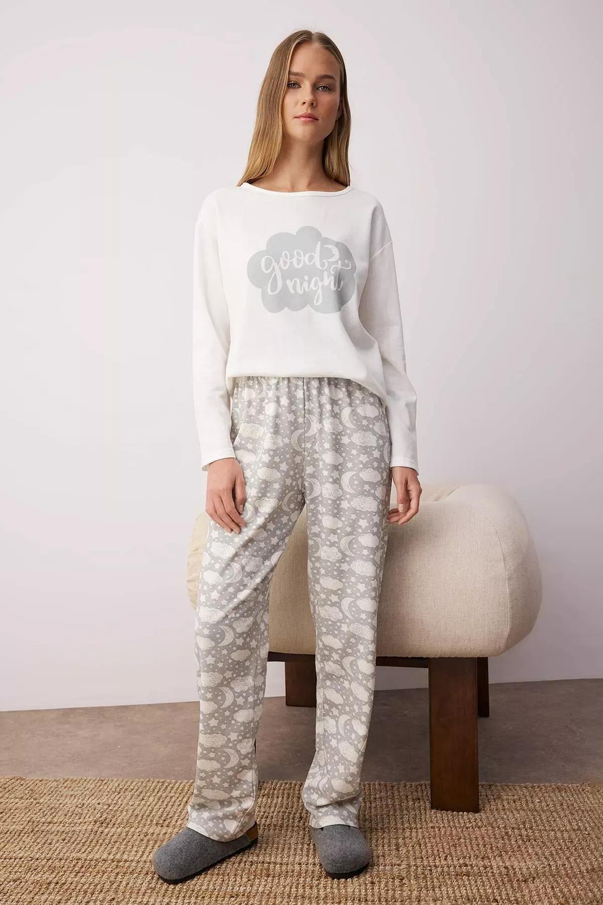 White Galaxy Slogan Pajama Set, White, large image number 1