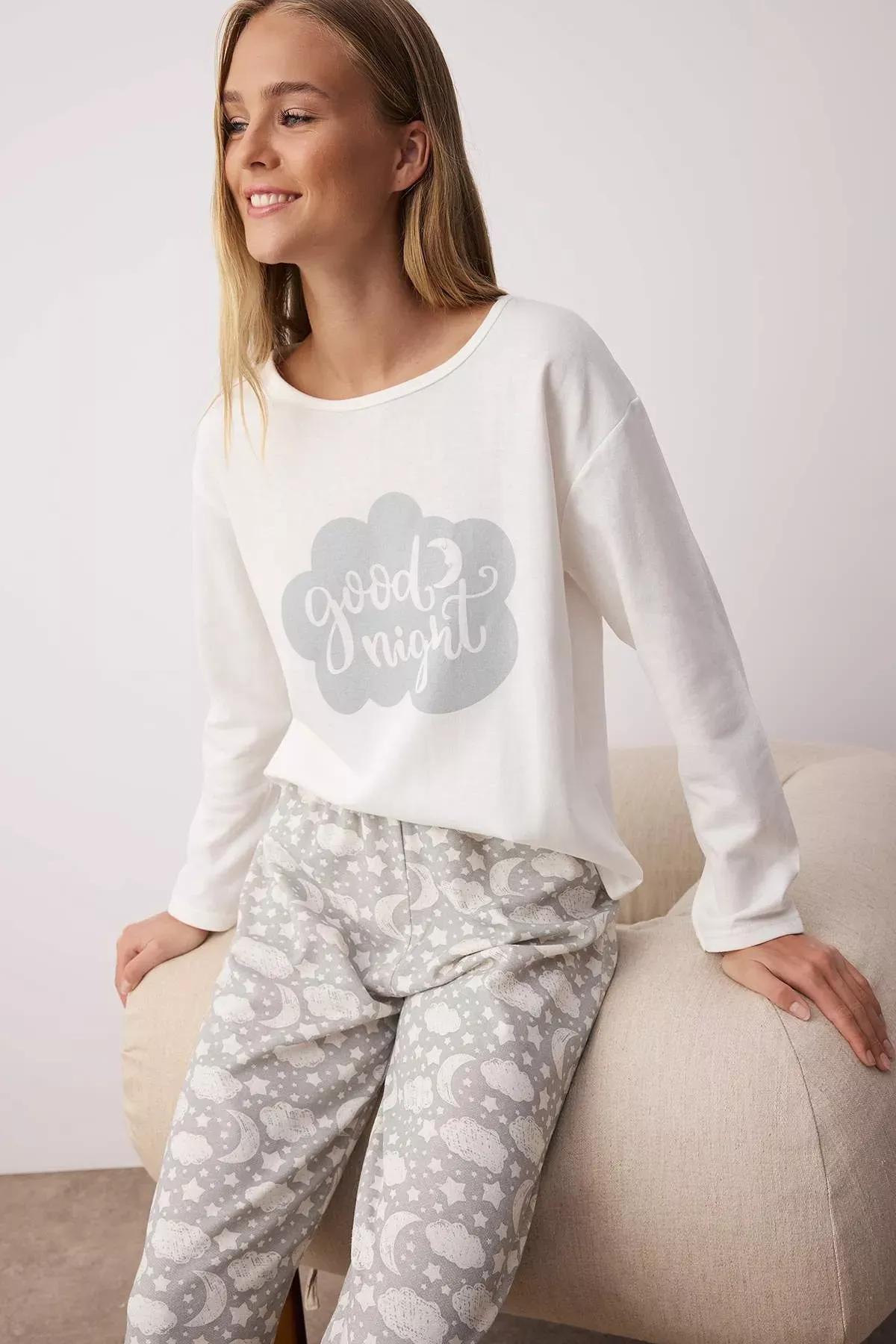 White Galaxy Slogan Pajama Set, White, medium