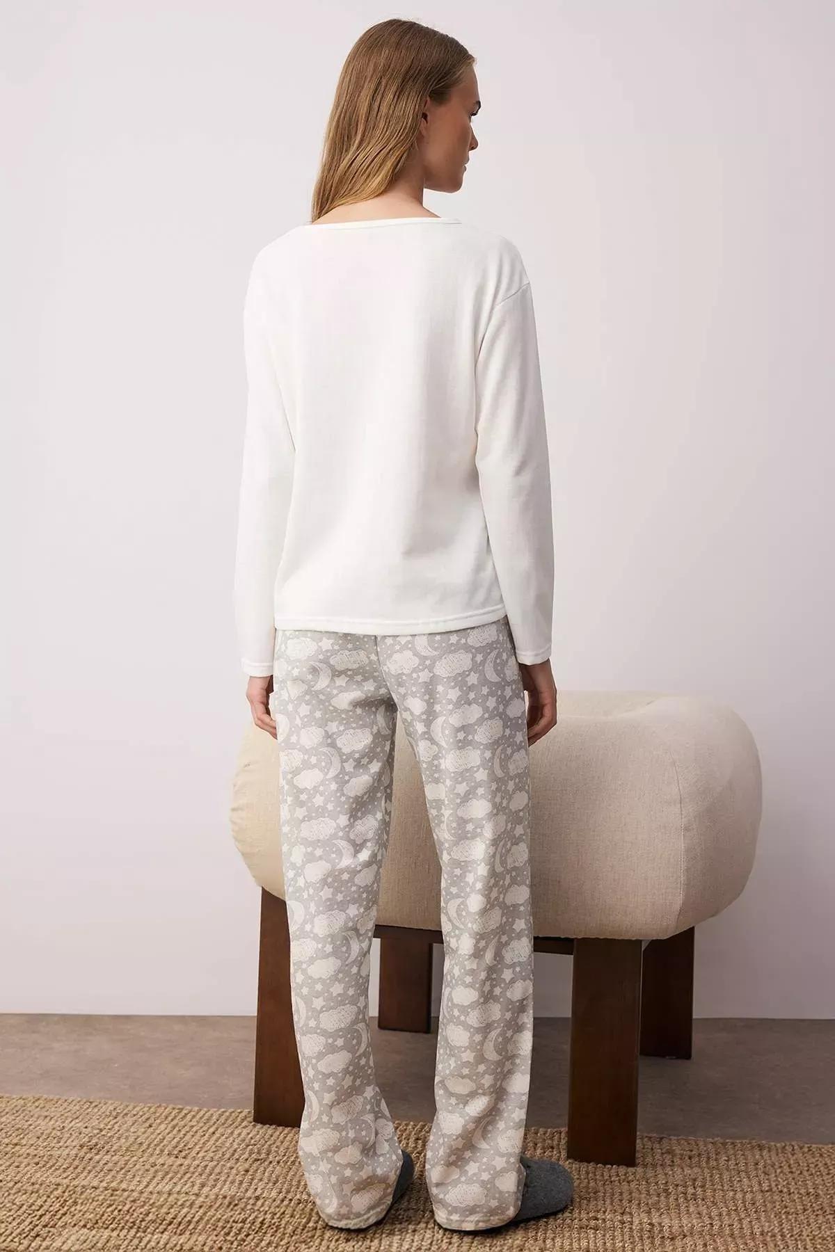 White Galaxy Slogan Pajama Set, White, large image number 4