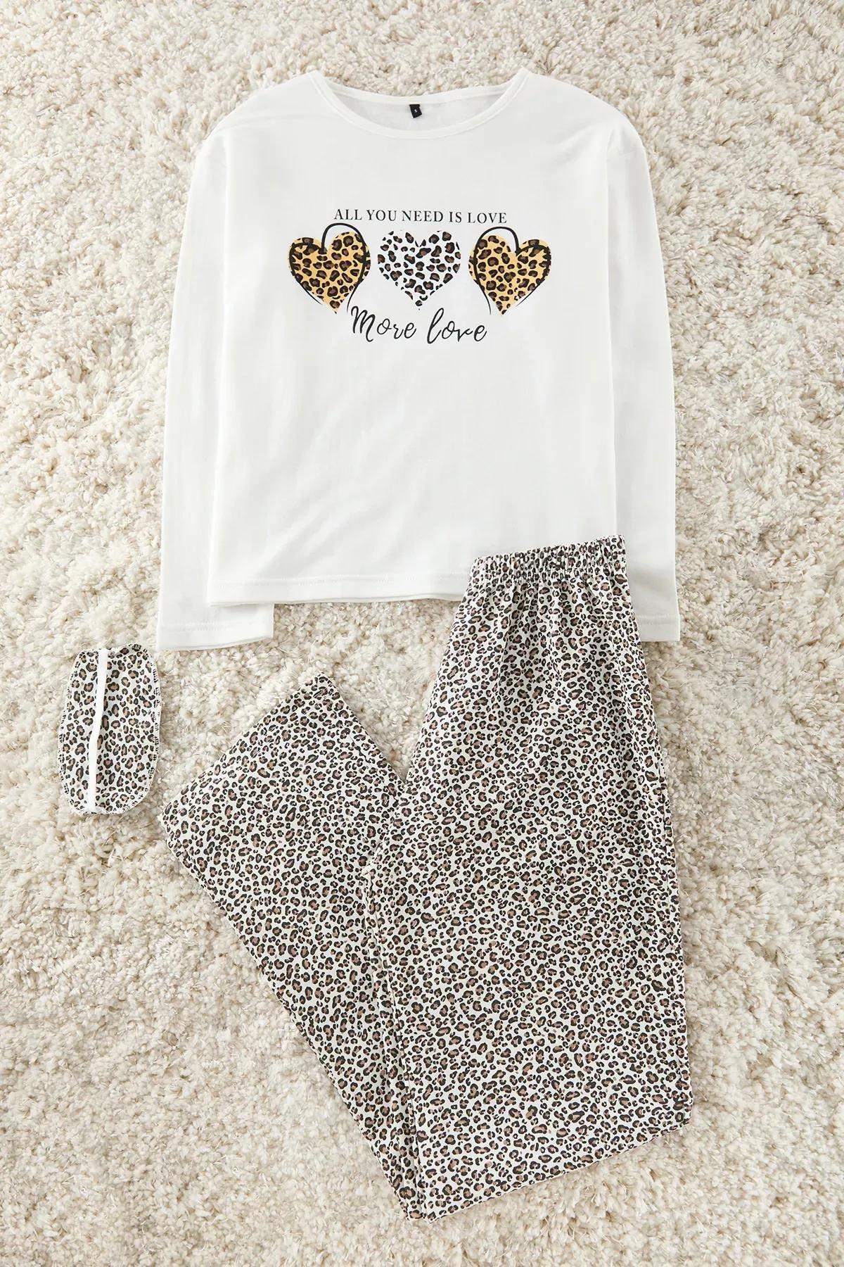 Multicolour Leopard Patterned Pyjamas Set, White-Multicolor, large image number 0