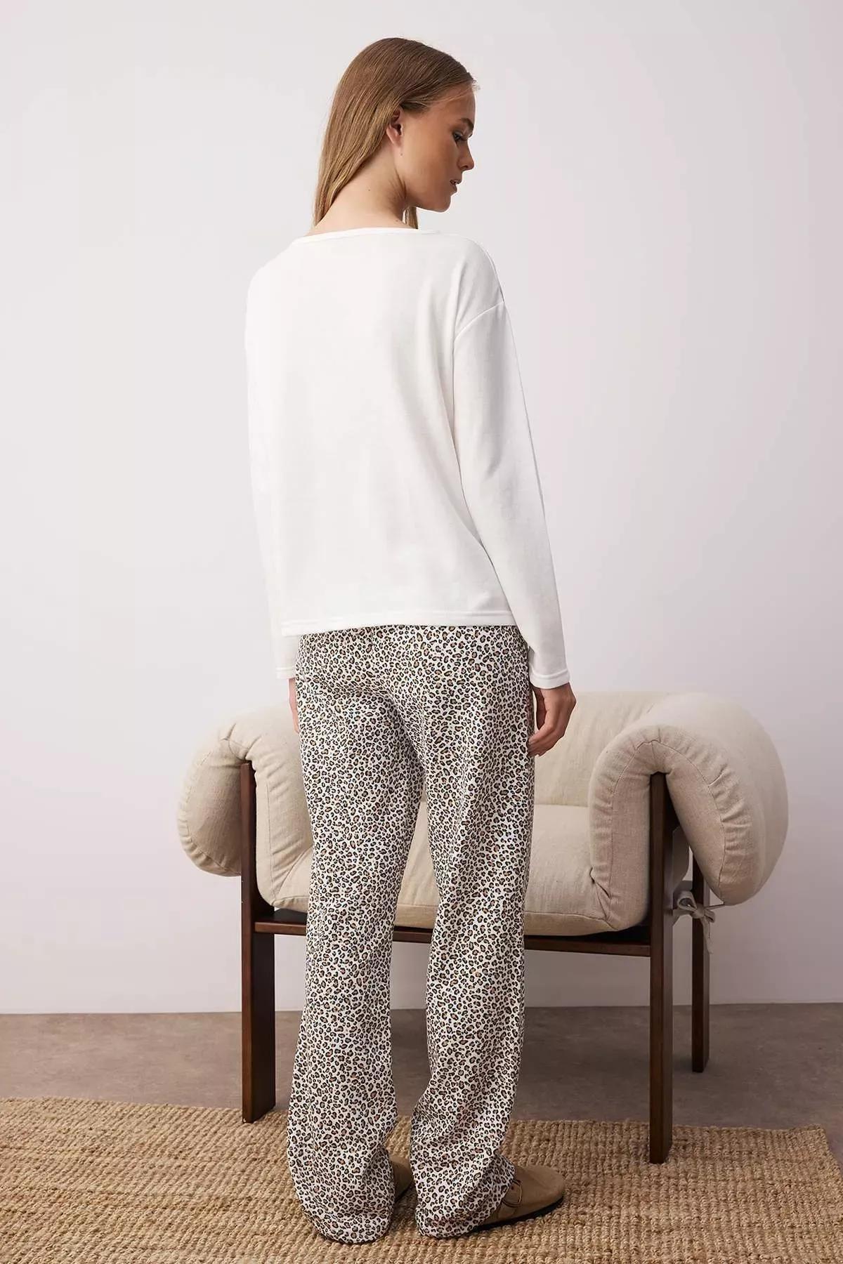 Multicolour Leopard Patterned Pyjamas Set, White-Multicolor, large image number 5