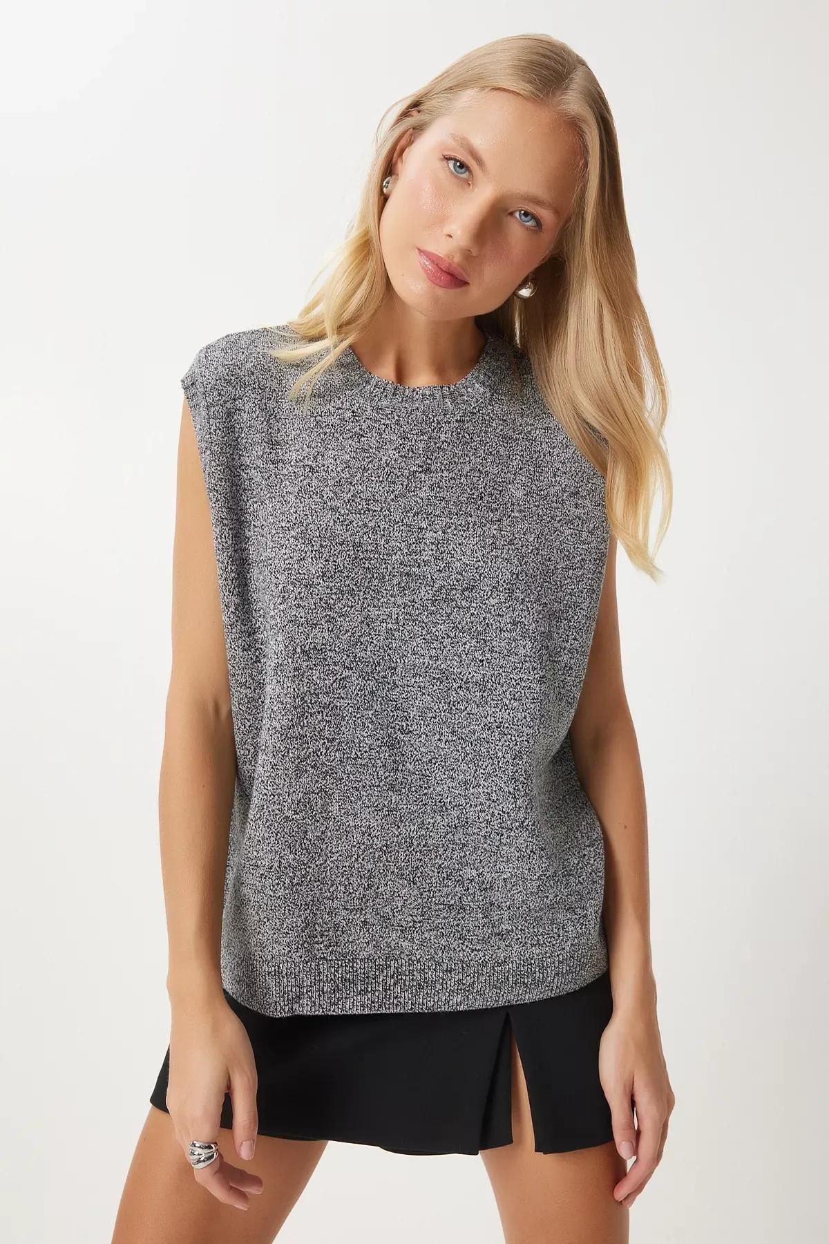 Grey Crew Neck Knit Sweater, Grey, large image number 2