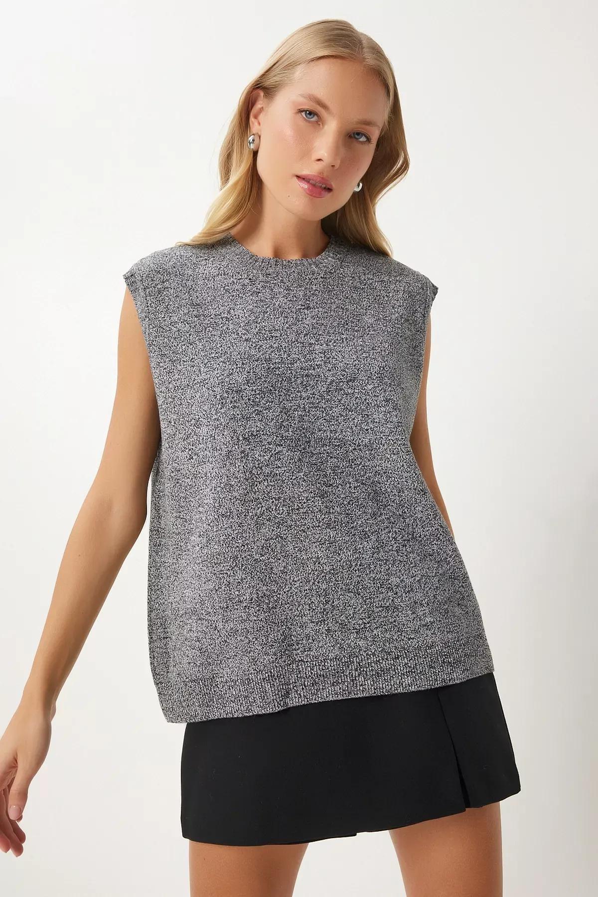 Grey Crew Neck Knit Sweater, Grey, large image number 3
