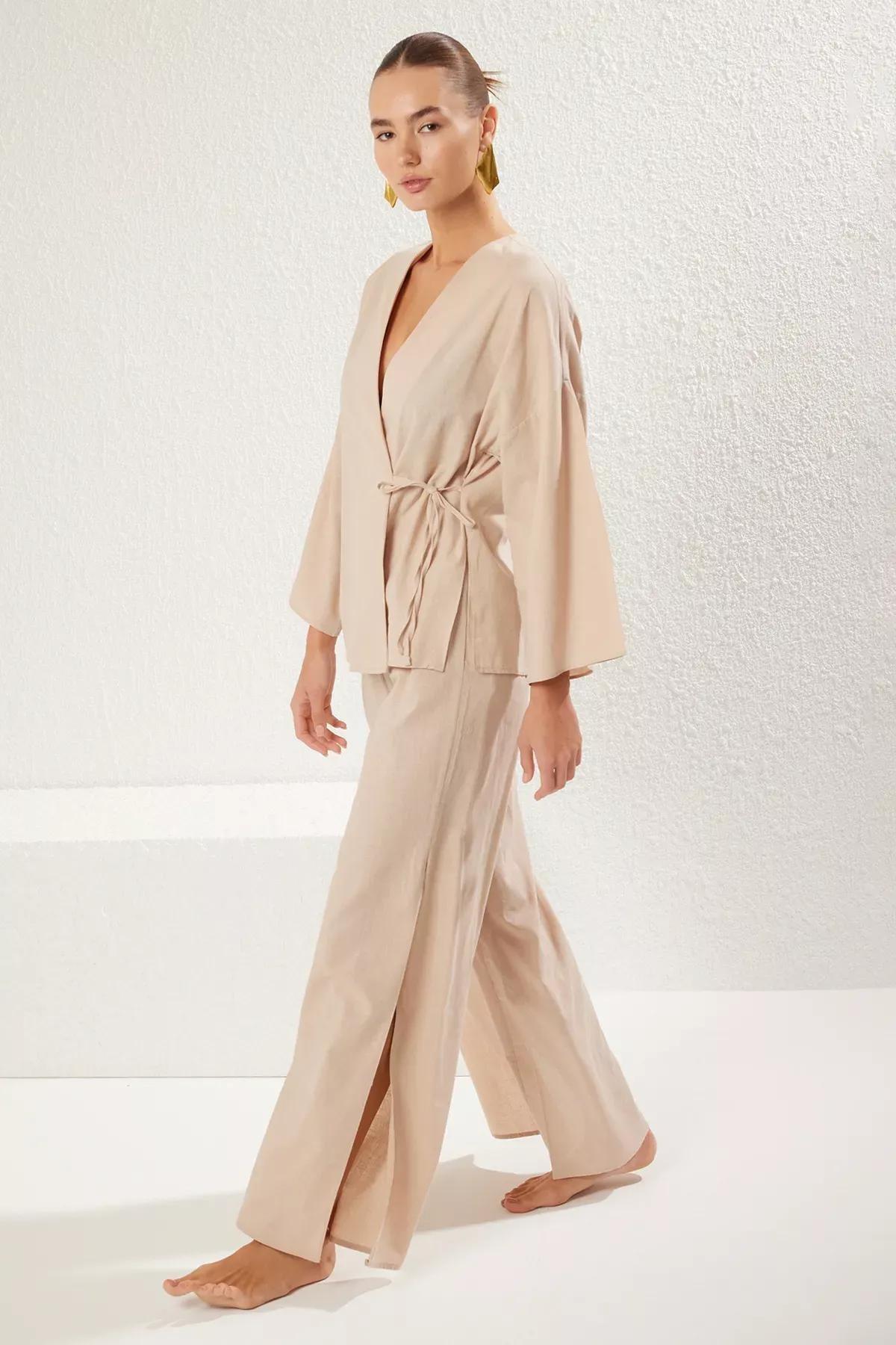 Beige Woven Tied Co-Ord Set, C101_4884, large image number 0