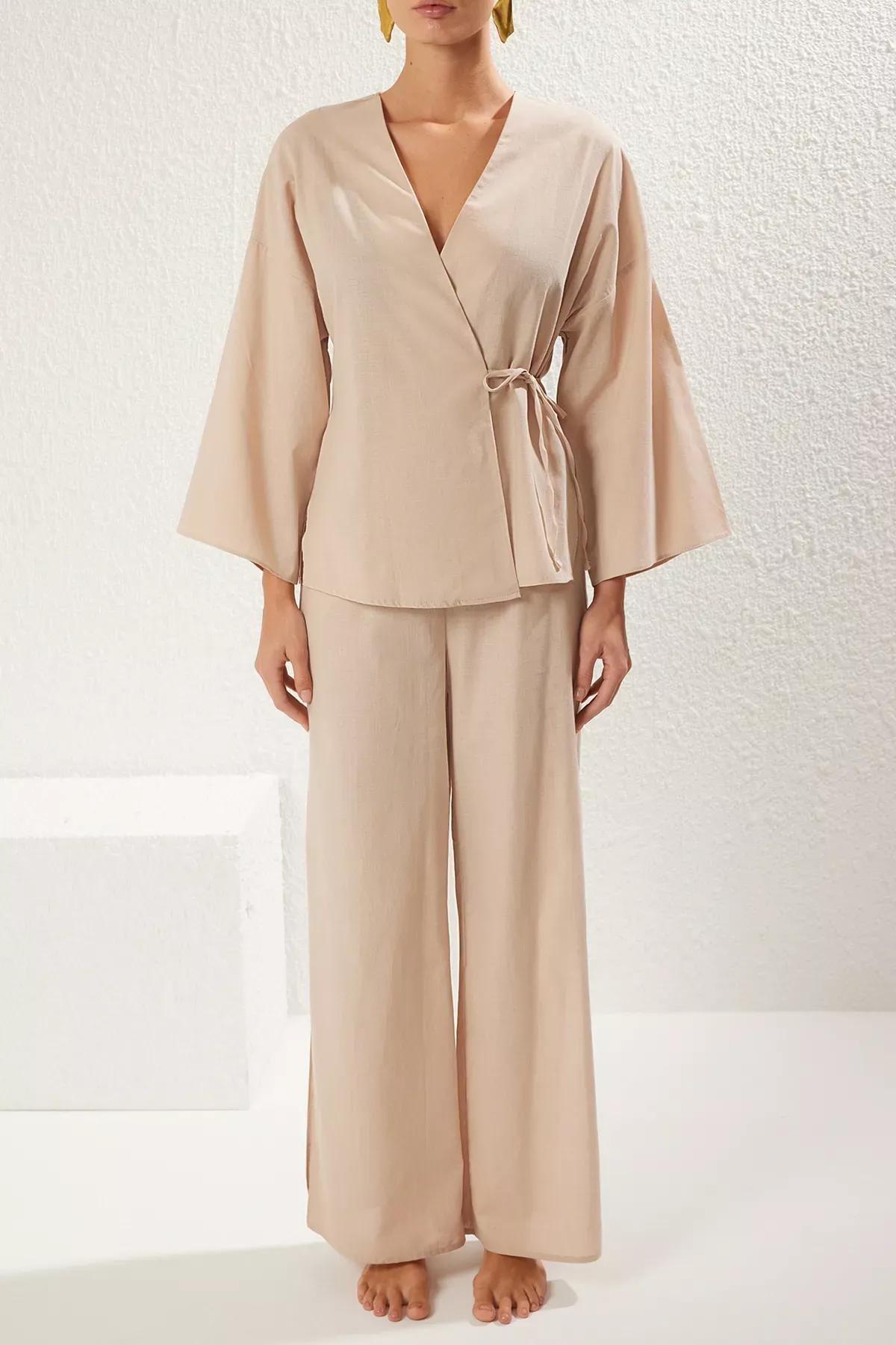 Beige Woven Tied Co-Ord Set, C101_4884, large image number 2