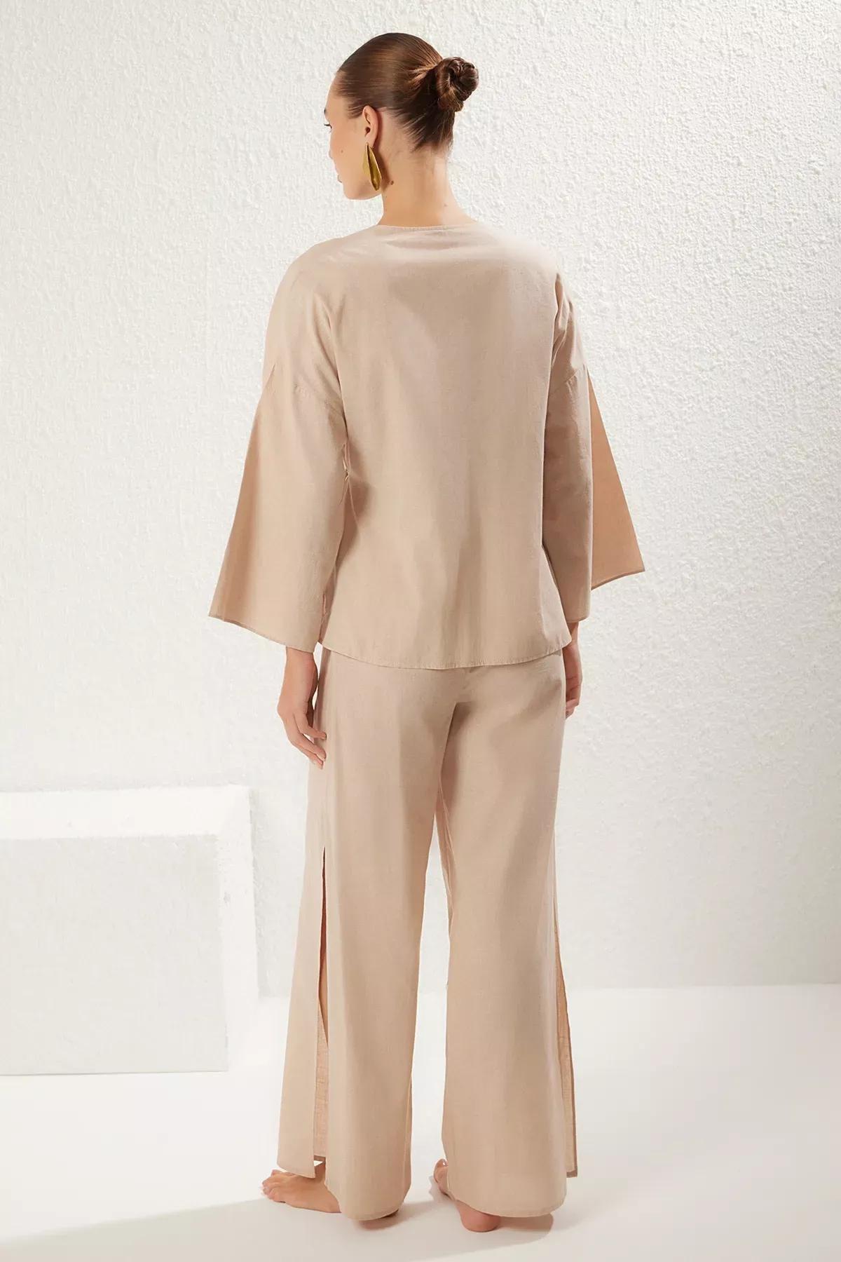 Beige Woven Tied Co-Ord Set, C101_4884, large image number 4