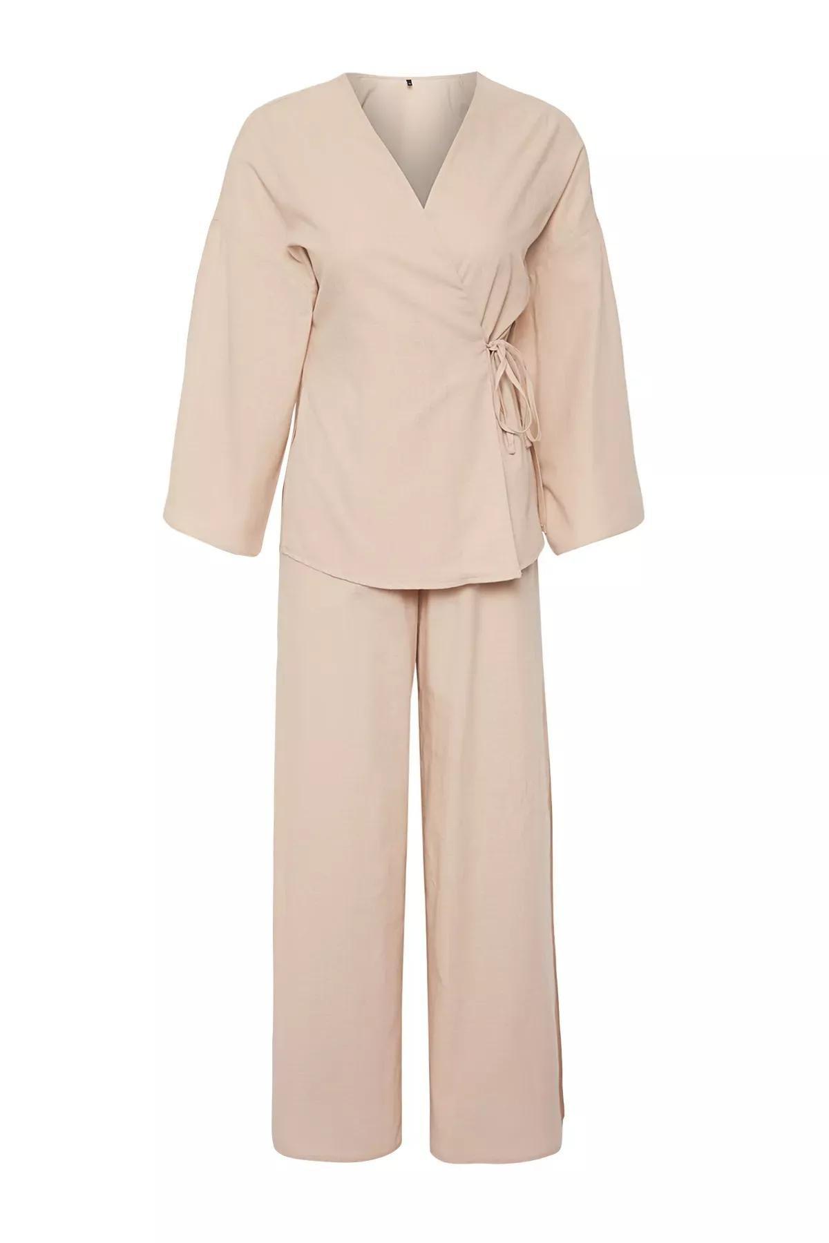 Beige Woven Tied Co-Ord Set, C101_4884, large image number 5