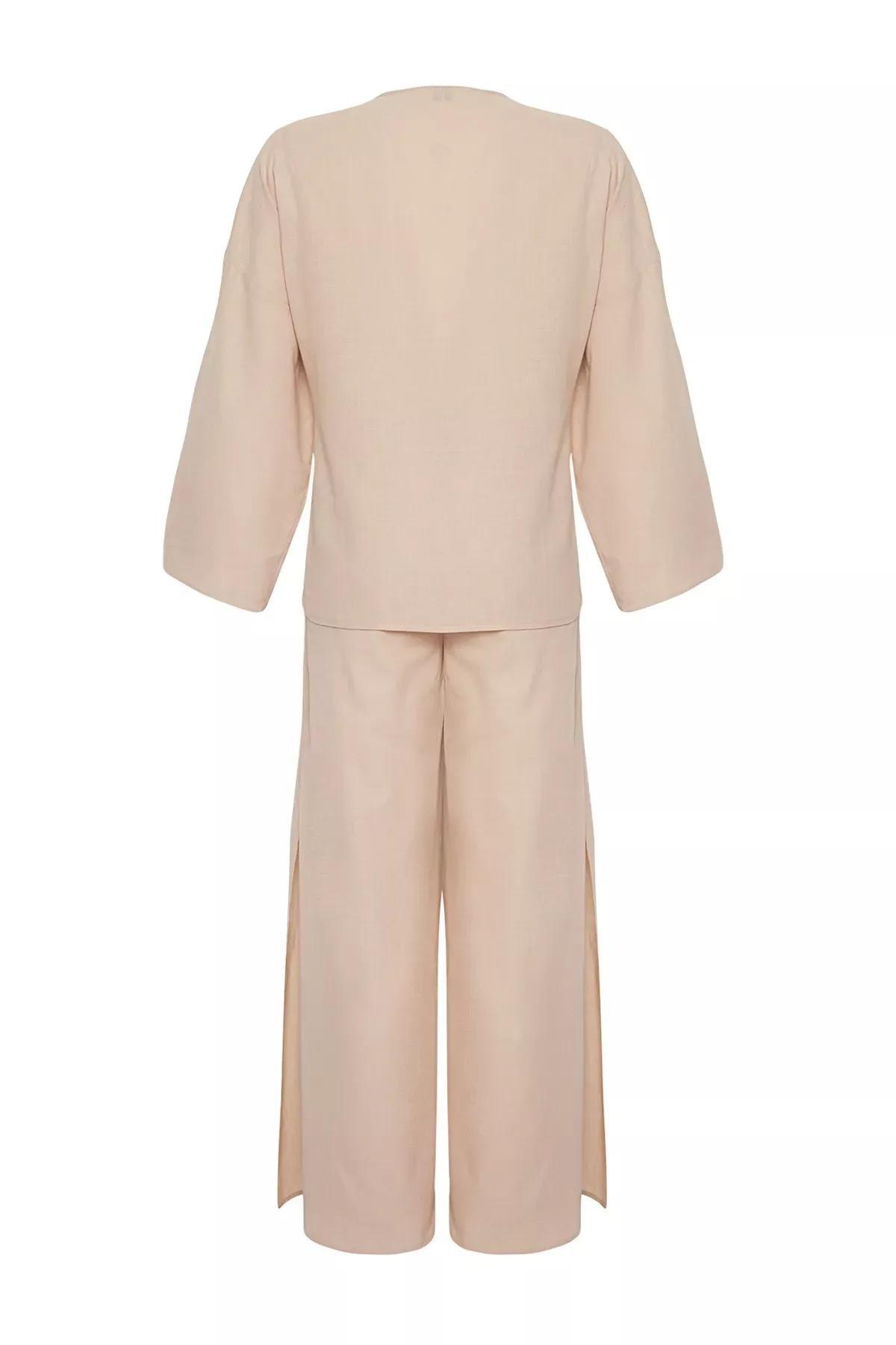 Beige Woven Tied Co-Ord Set, C101_4884, large image number 6