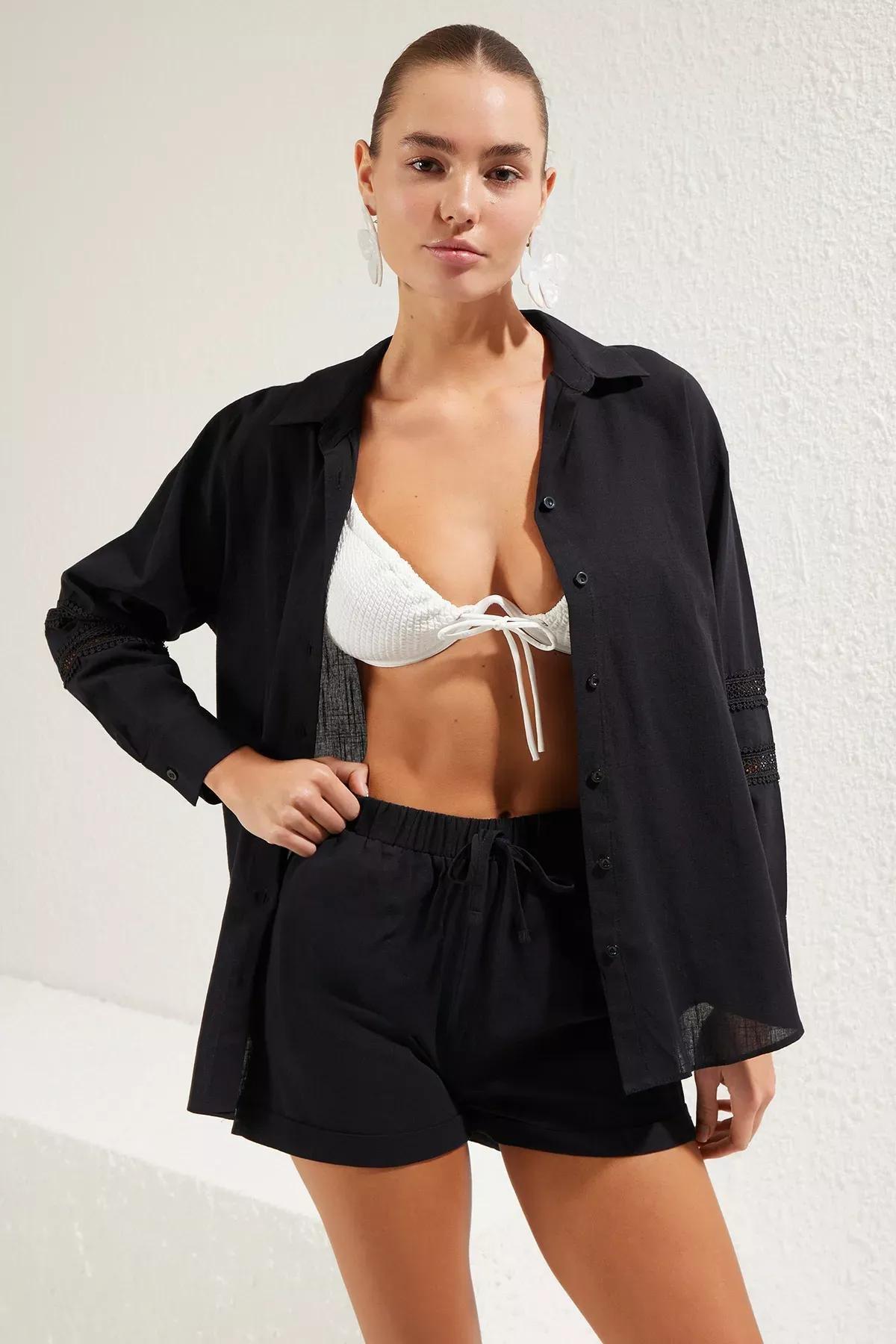 Black Woven Detailed Co-Ord Set, , large image number 0