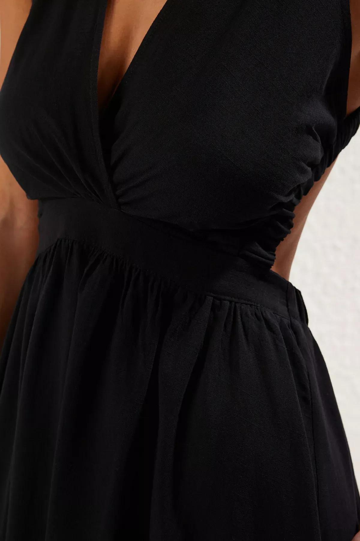 Black Backless Flamed Midi Dress, C101_2094, large image number 3
