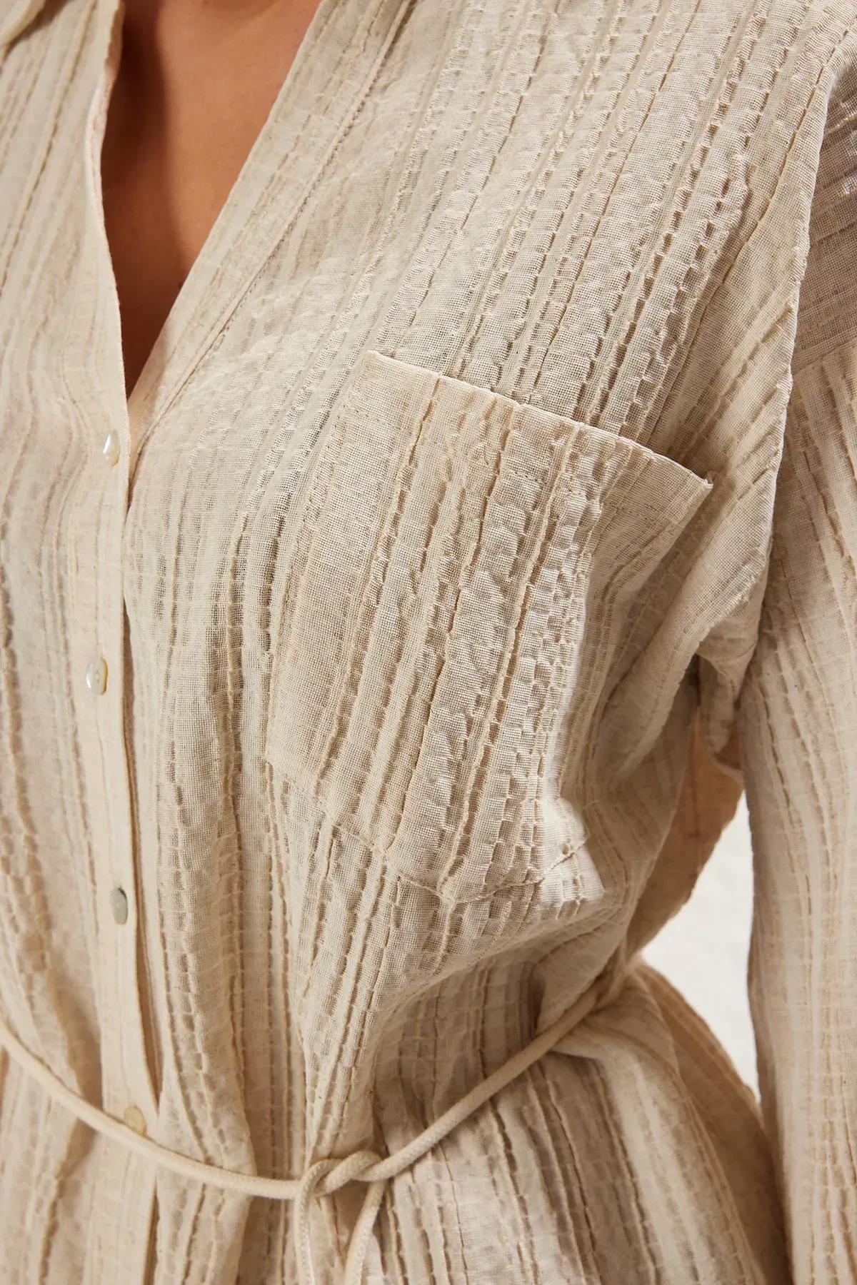 Beige Mini Tassel Flamed Dress, C101_4701, large image number 3
