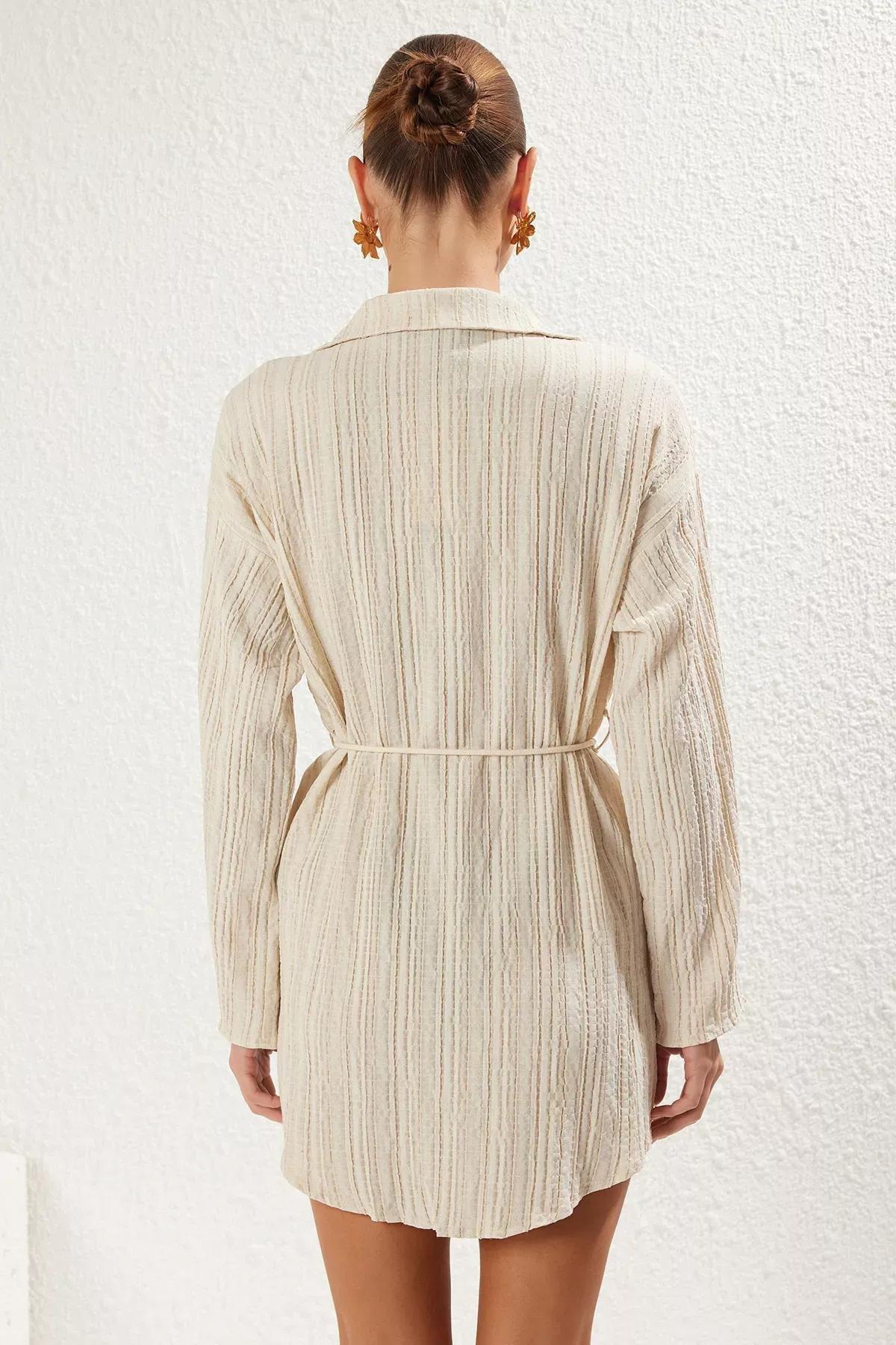 Beige Mini Tassel Flamed Dress, C101_4701, large image number 4