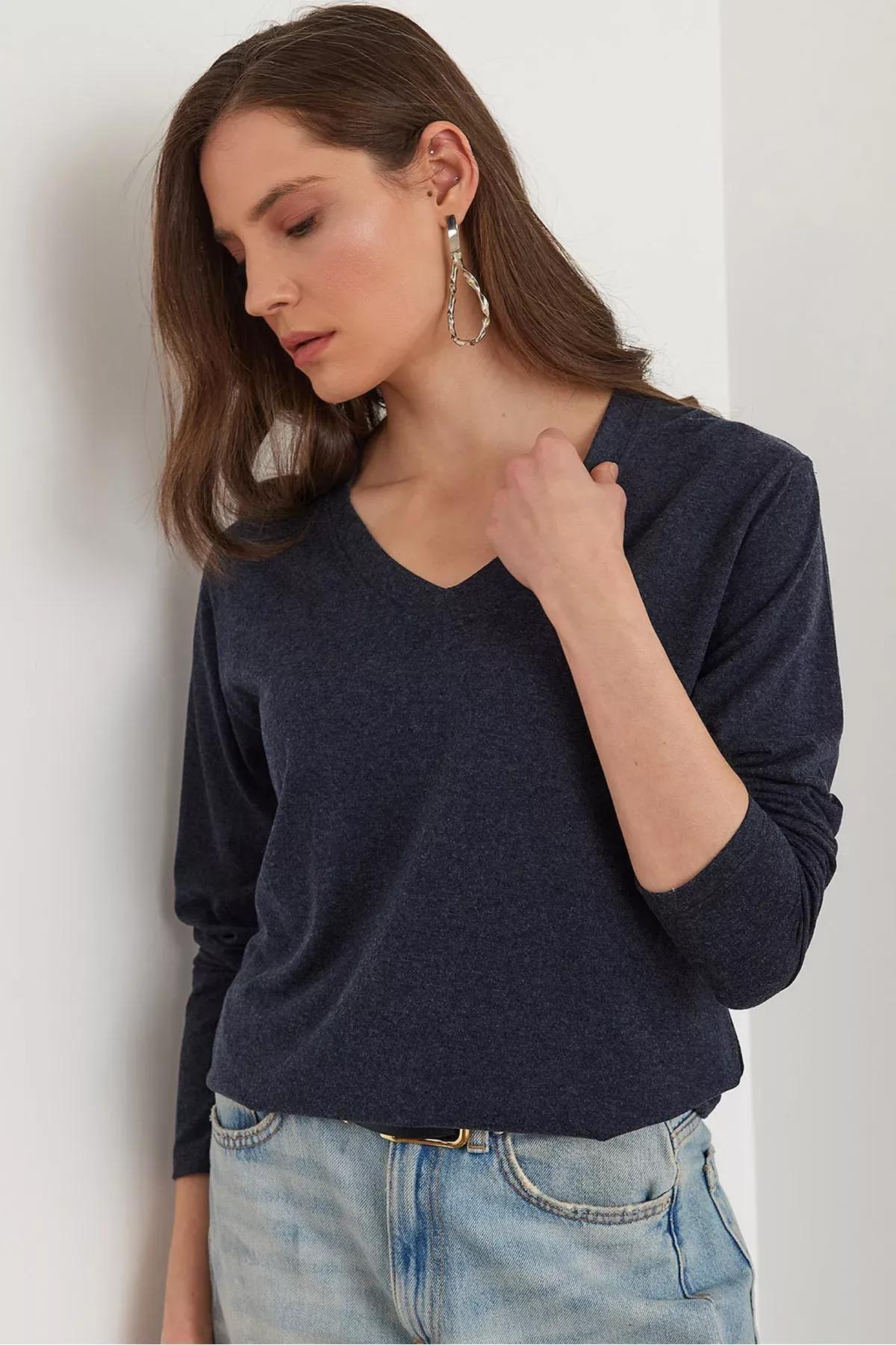 Blue  Wool Blouse, Navy blue, large image number 0