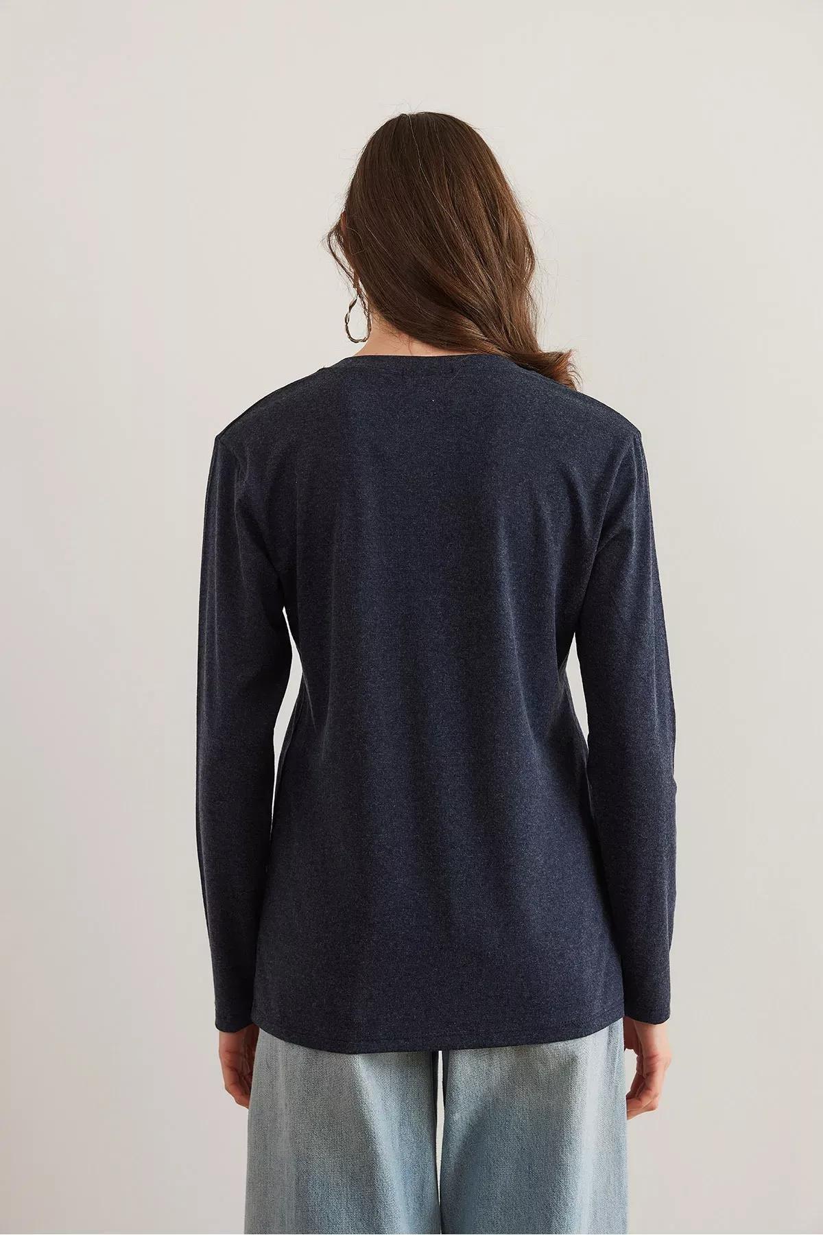 Blue  Wool Blouse, Navy blue, large image number 1