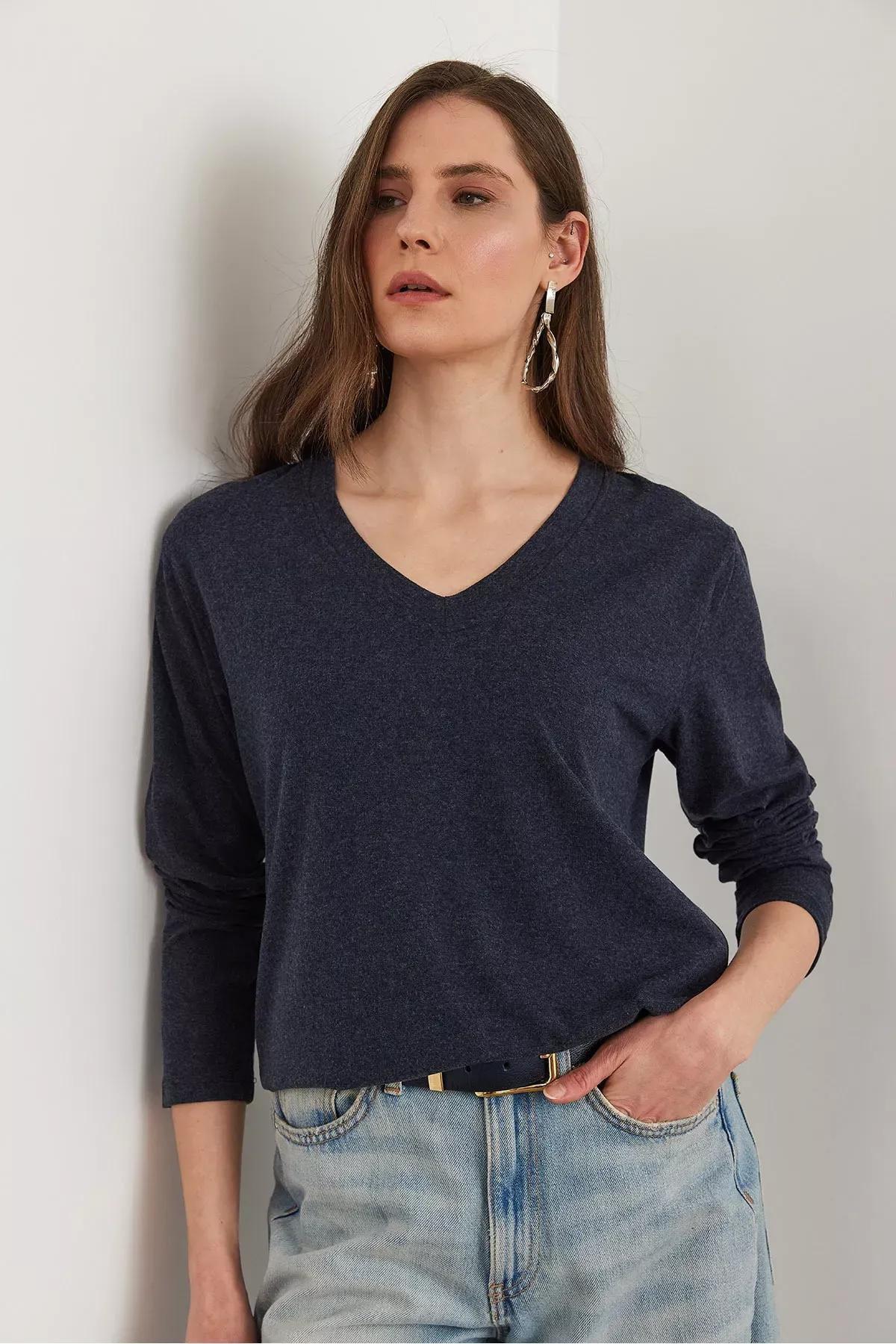 Blue  Wool Blouse, Navy blue, large image number 2