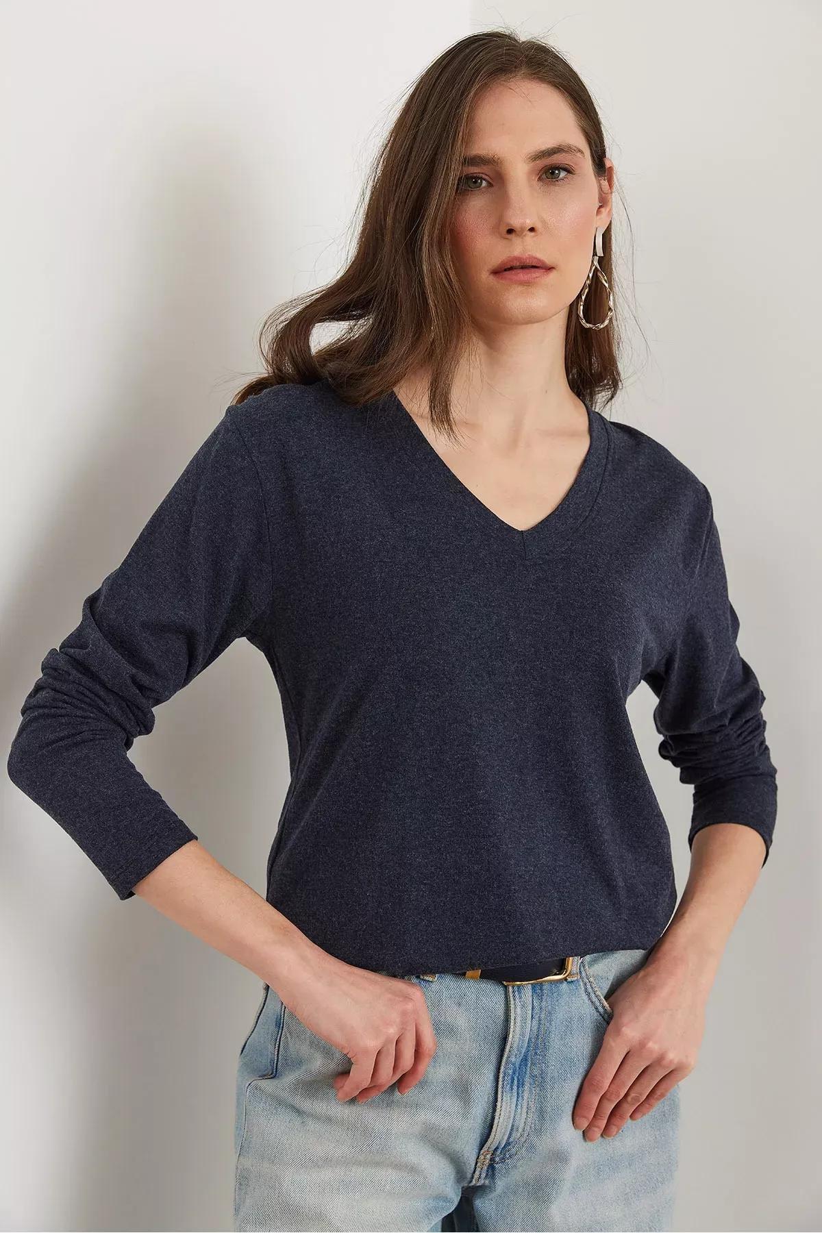 Blue  Wool Blouse, Navy blue, large image number 3